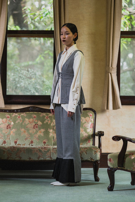 【Pre order】2way Pleated Hem Trousers /Gray