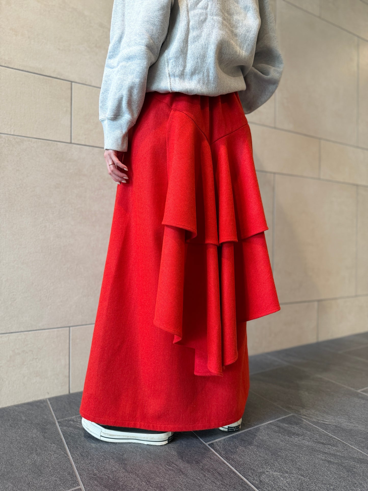 【Re order】Back ruffle skirt / Red