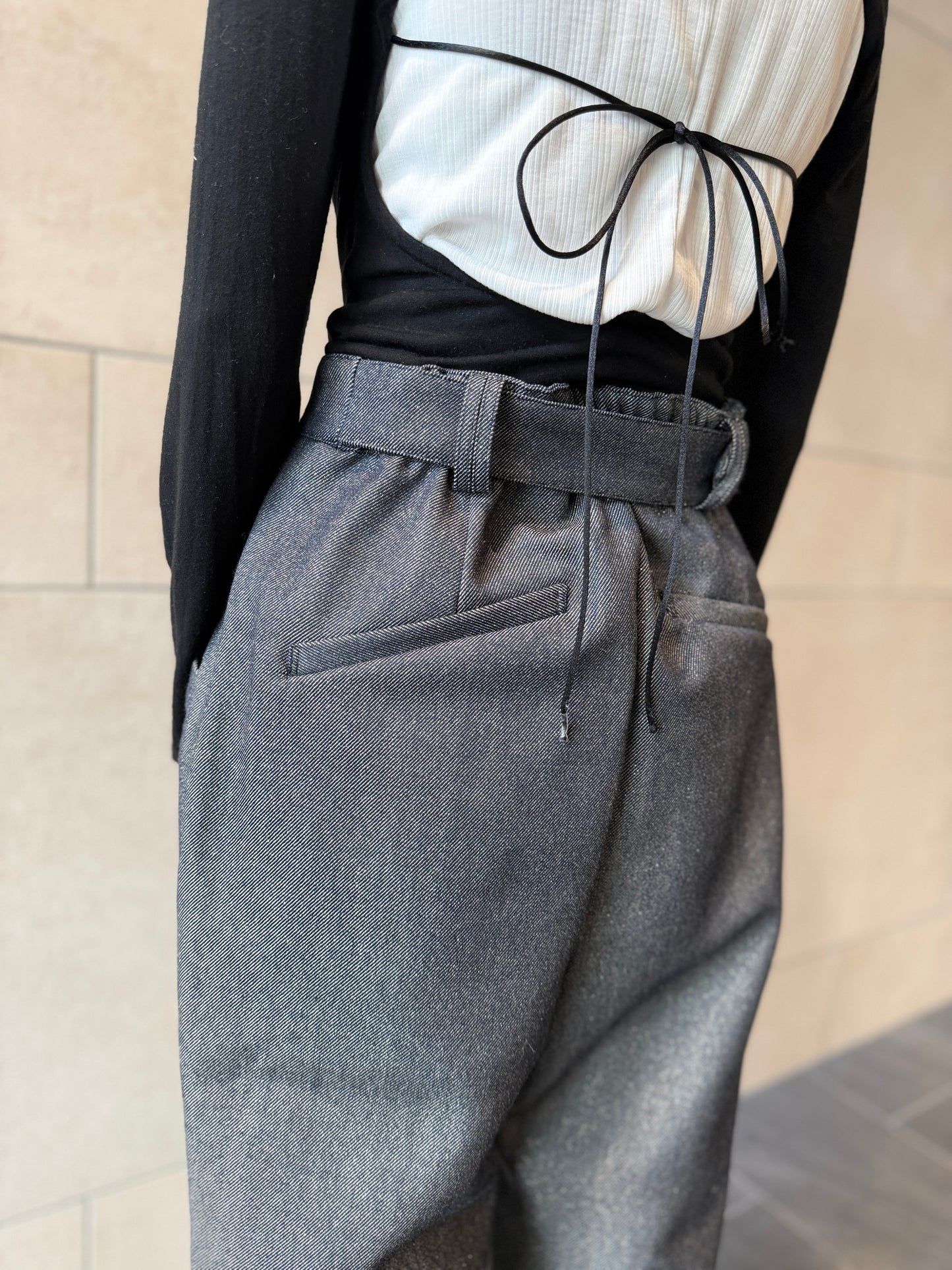 【Pre order】2way Pleated Hem Trousers / Navy