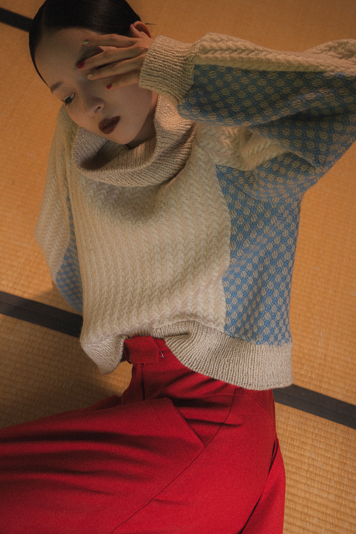 【Re order】Herringbone × Dobby weave knit pullover / Ecru