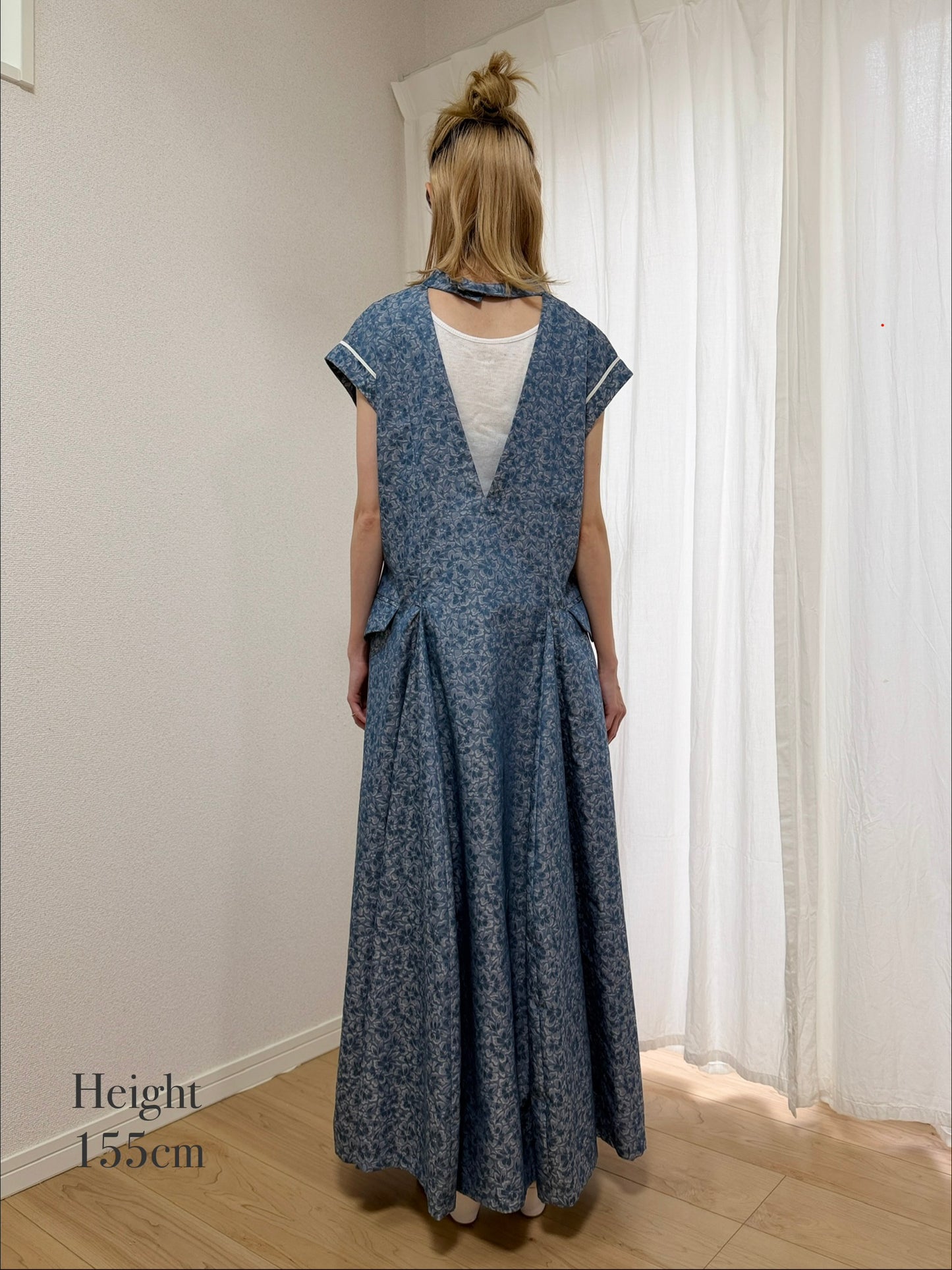 【Pre order】Godet skirt dress / Blue