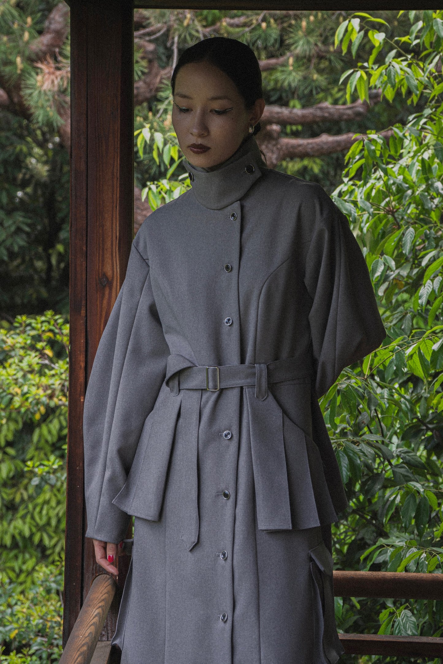 【Pre order】Pleats pocket Coat Dress / Gray