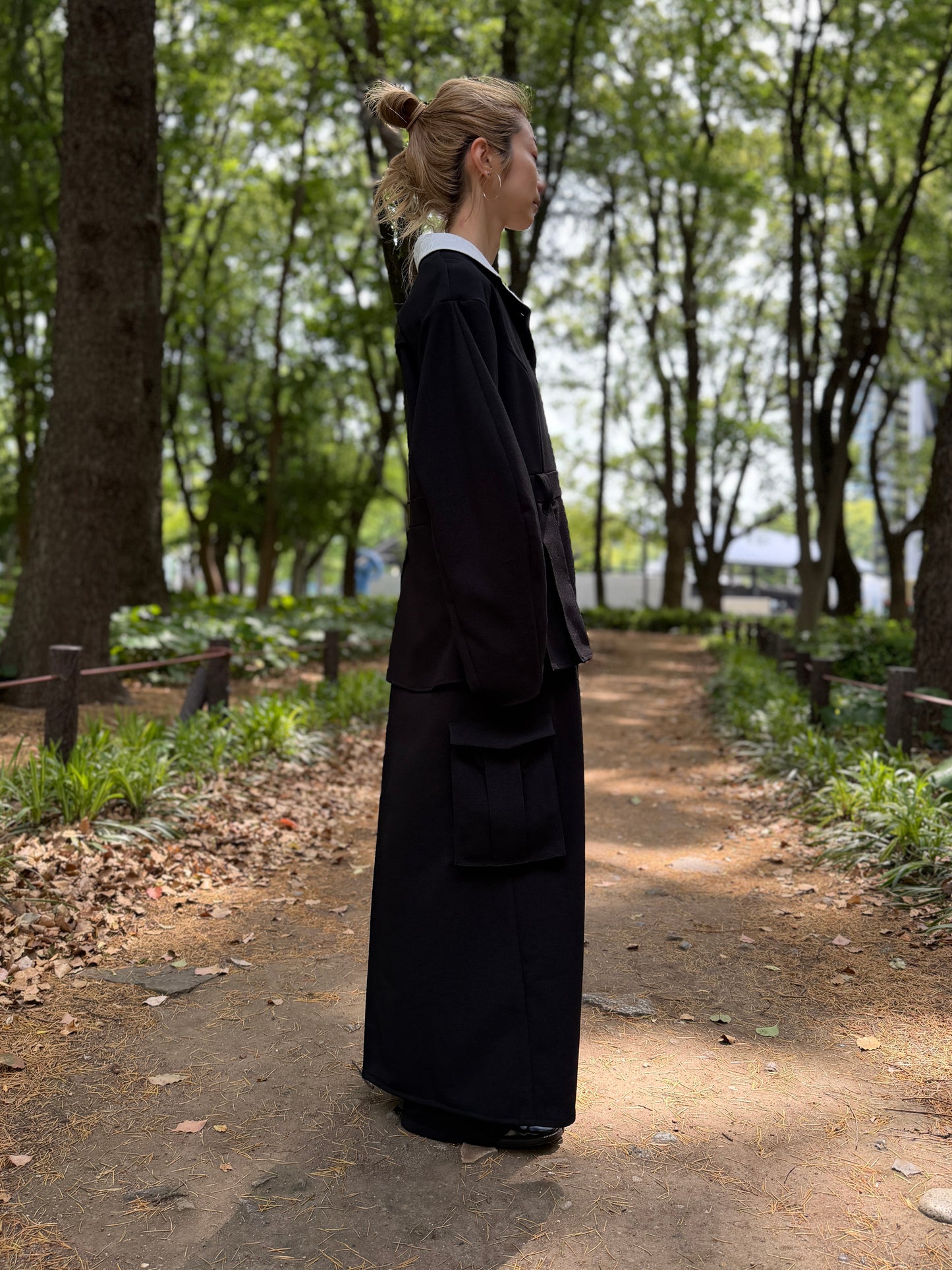【Pre order】Pleats pocket Coat Dress / Black