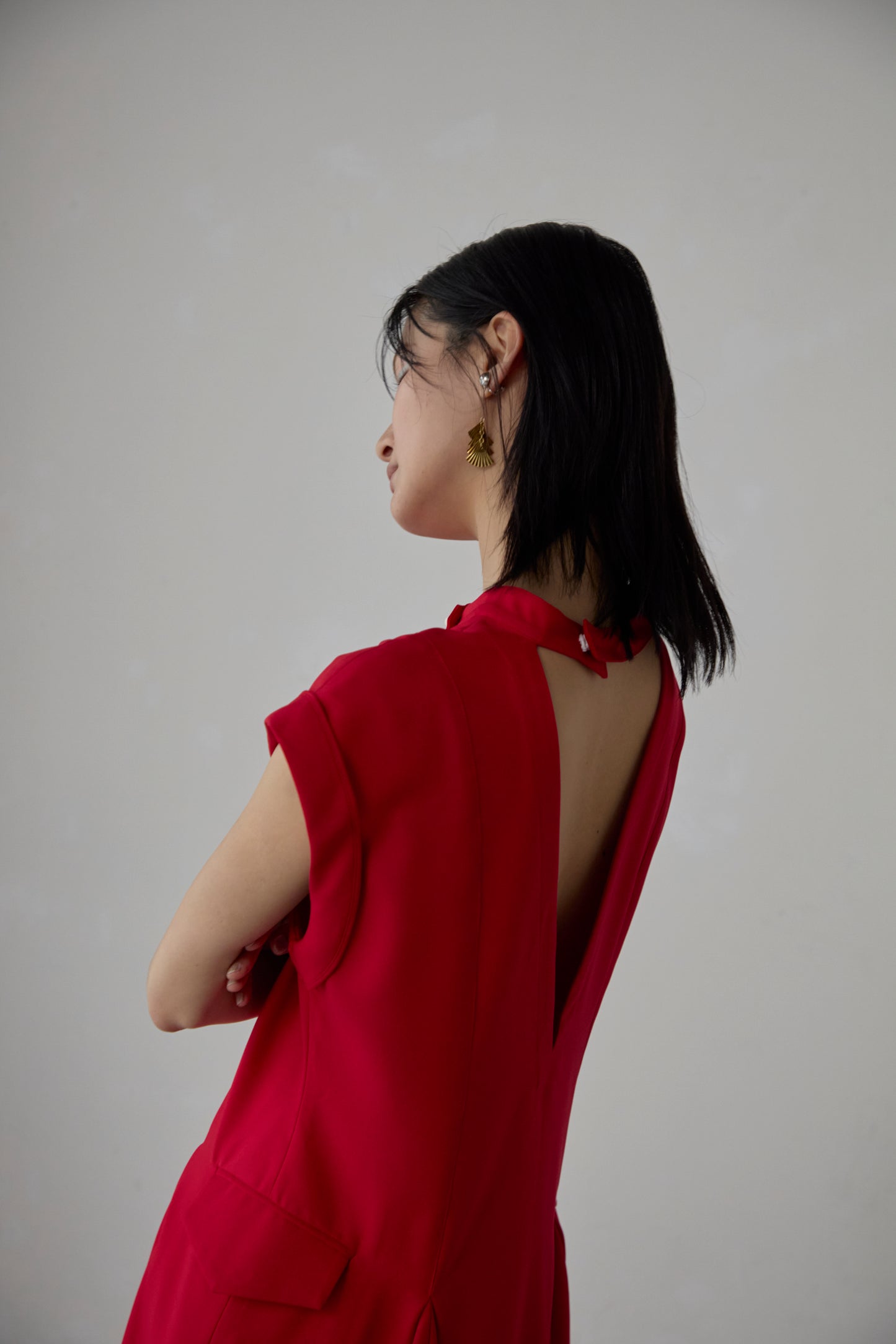 【Pre order】 Godet skirt dress / Red