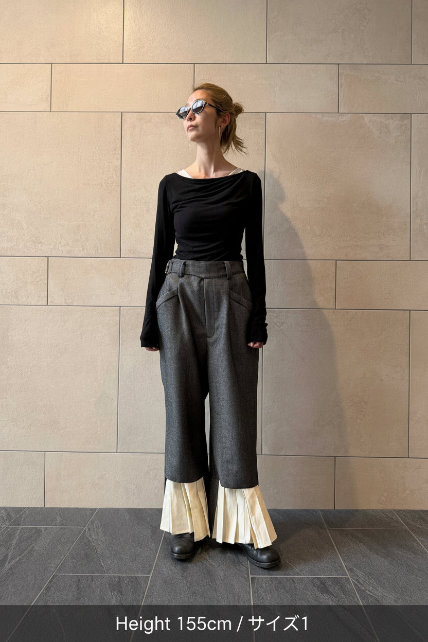 【Pre order】2way Pleated Hem Trousers / Navy