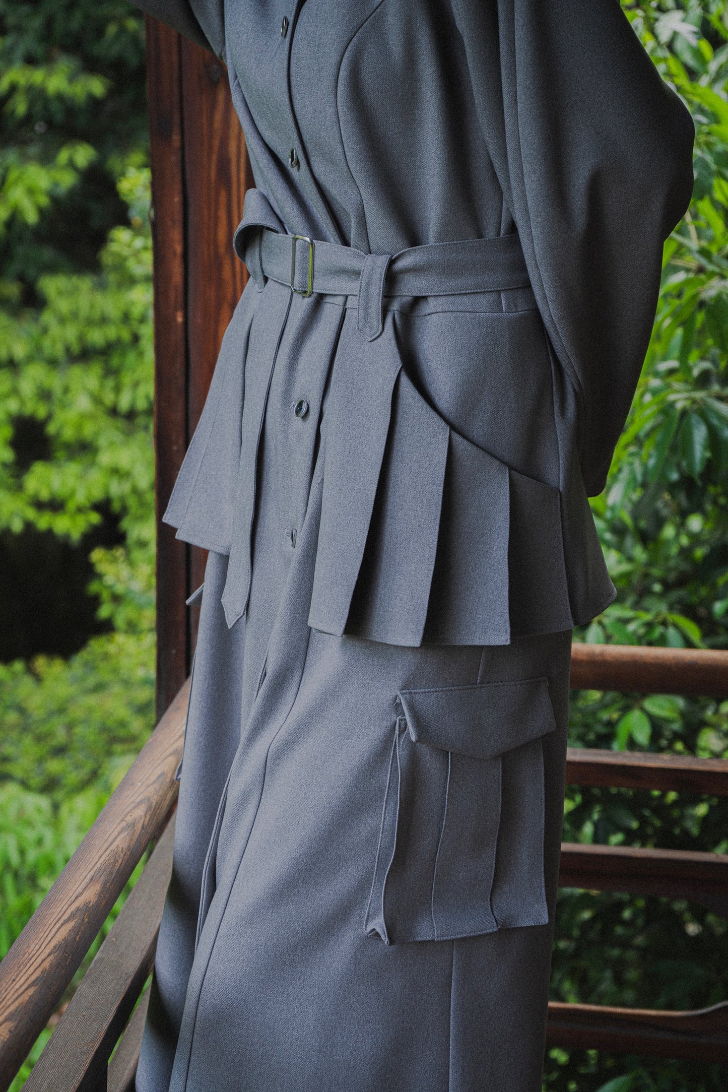 【Pre order】Pleats pocket Coat Dress / Gray