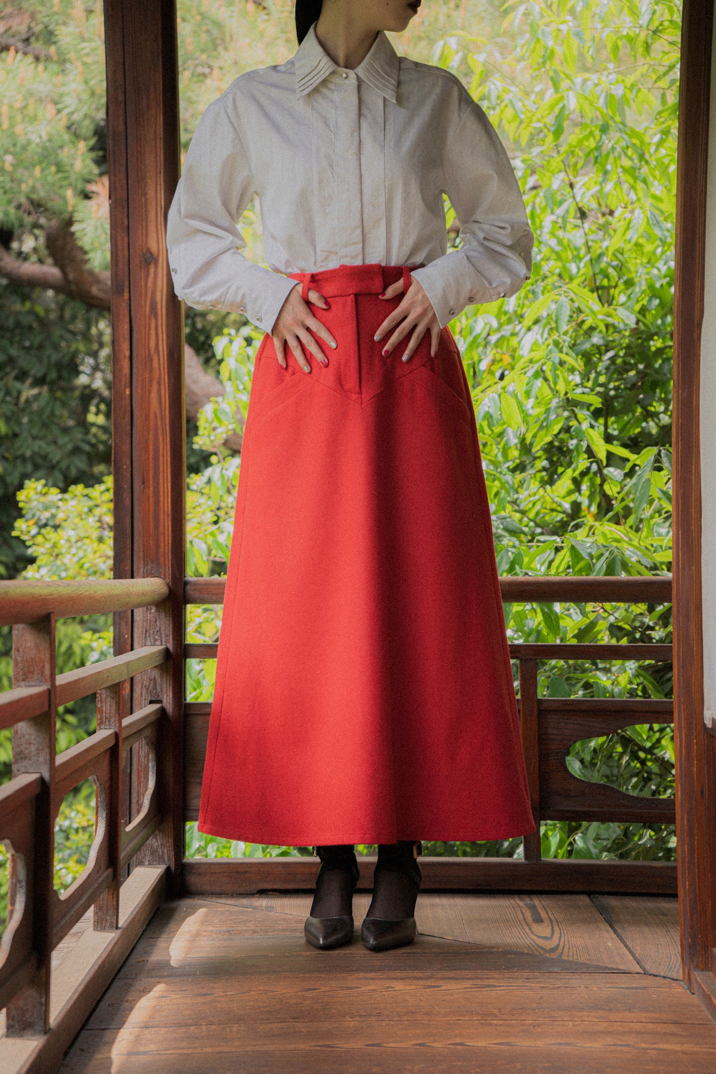 【Re order】Back ruffle skirt / Red