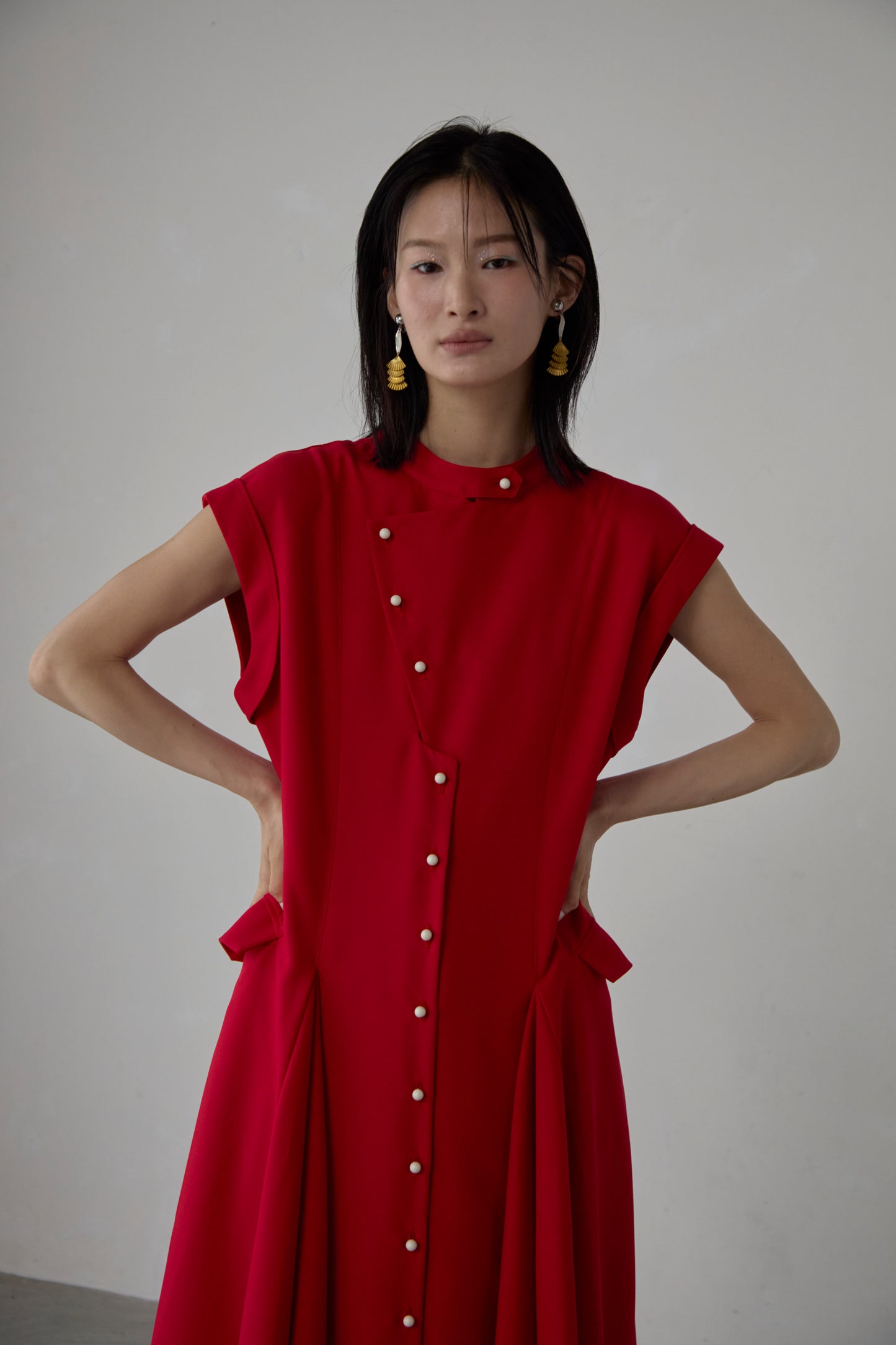 【Pre order】 Godet skirt dress / Red