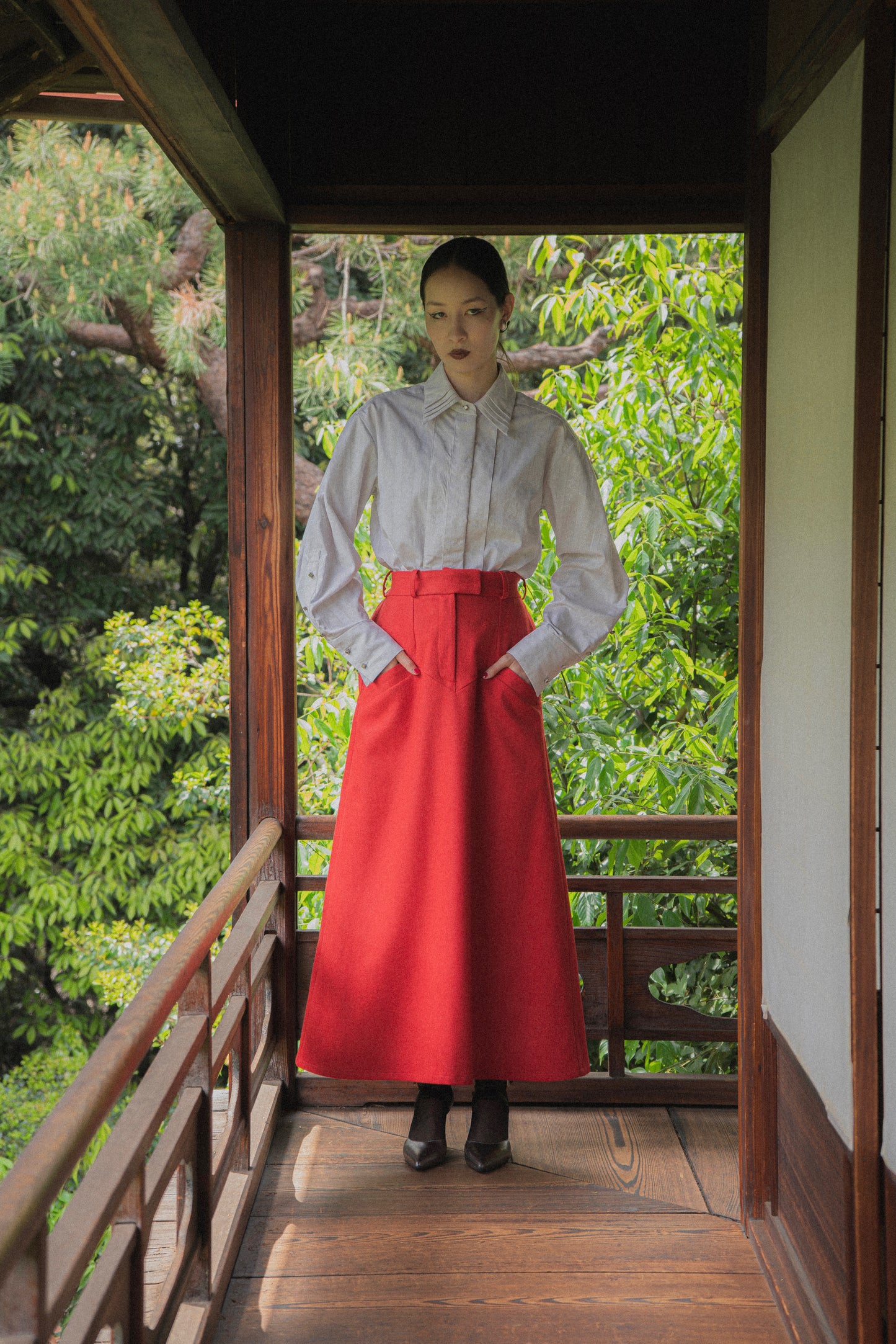 【Re order】Back ruffle skirt / Red