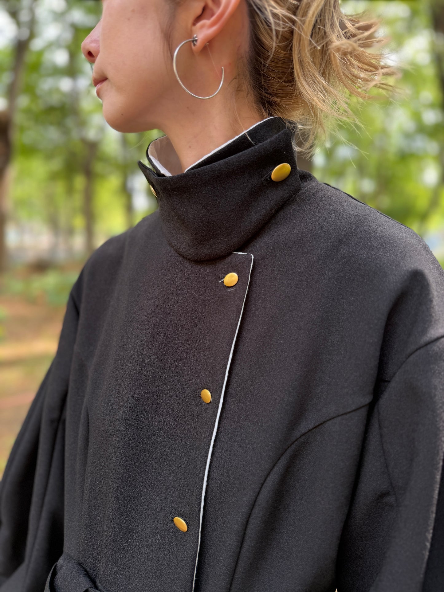 【Pre order】Pleats pocket Coat Dress / Black