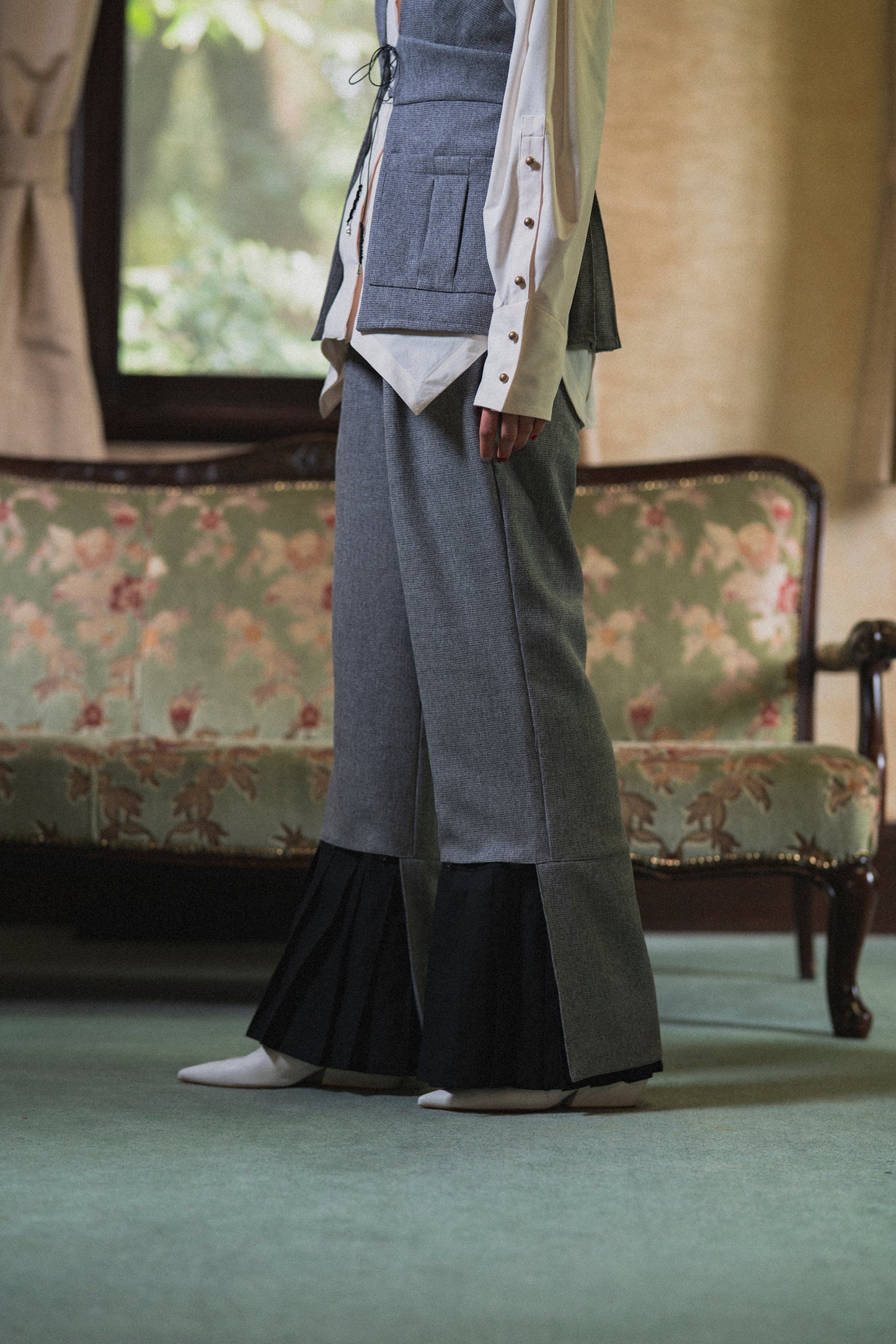 【Pre order】2way Pleated Hem Trousers /Gray