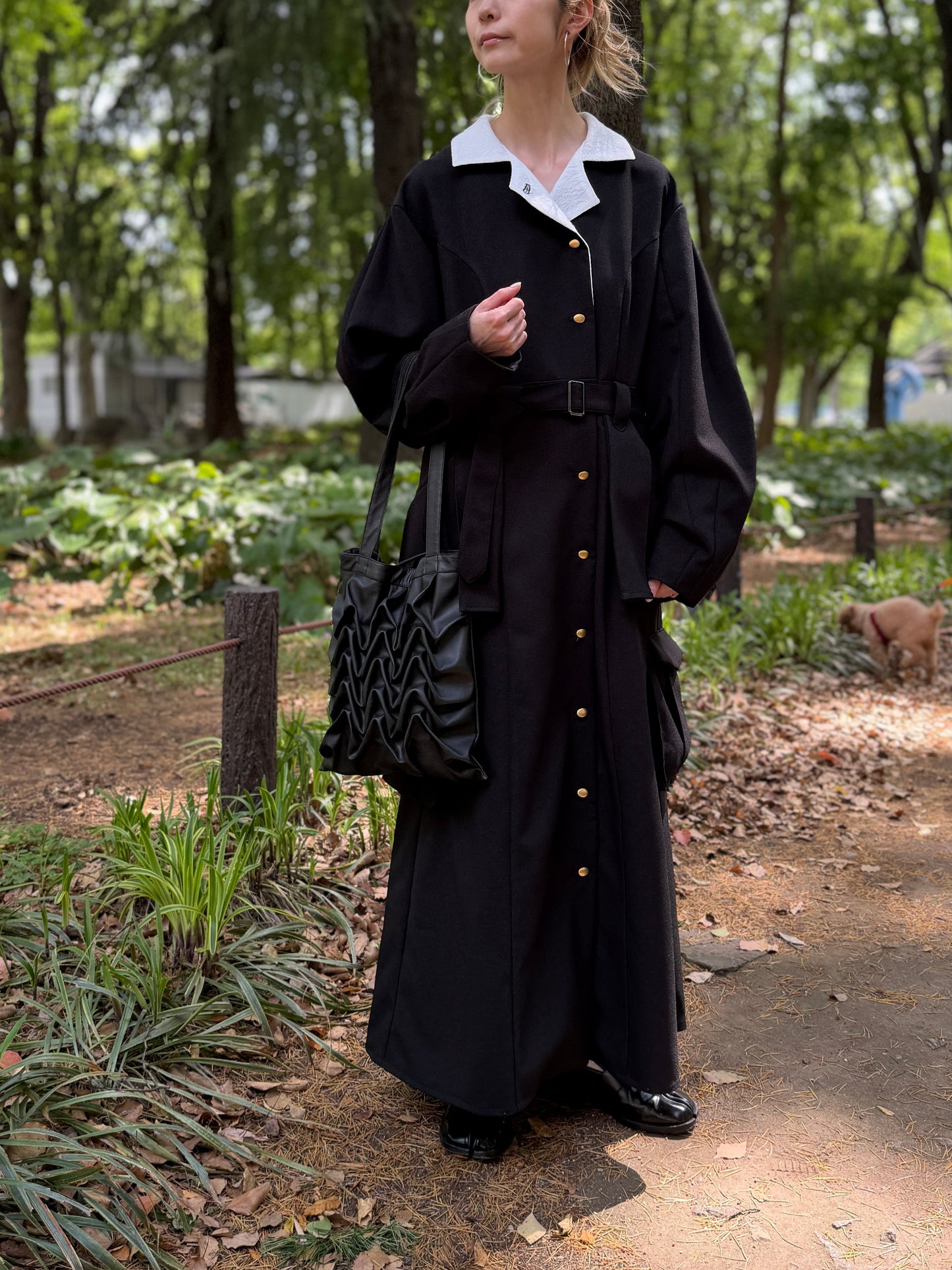 【Pre order】Pleats pocket Coat Dress / Black