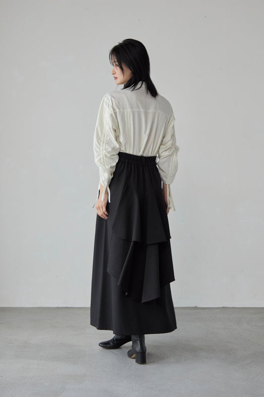 【Re order】Back ruffle skirt / Black