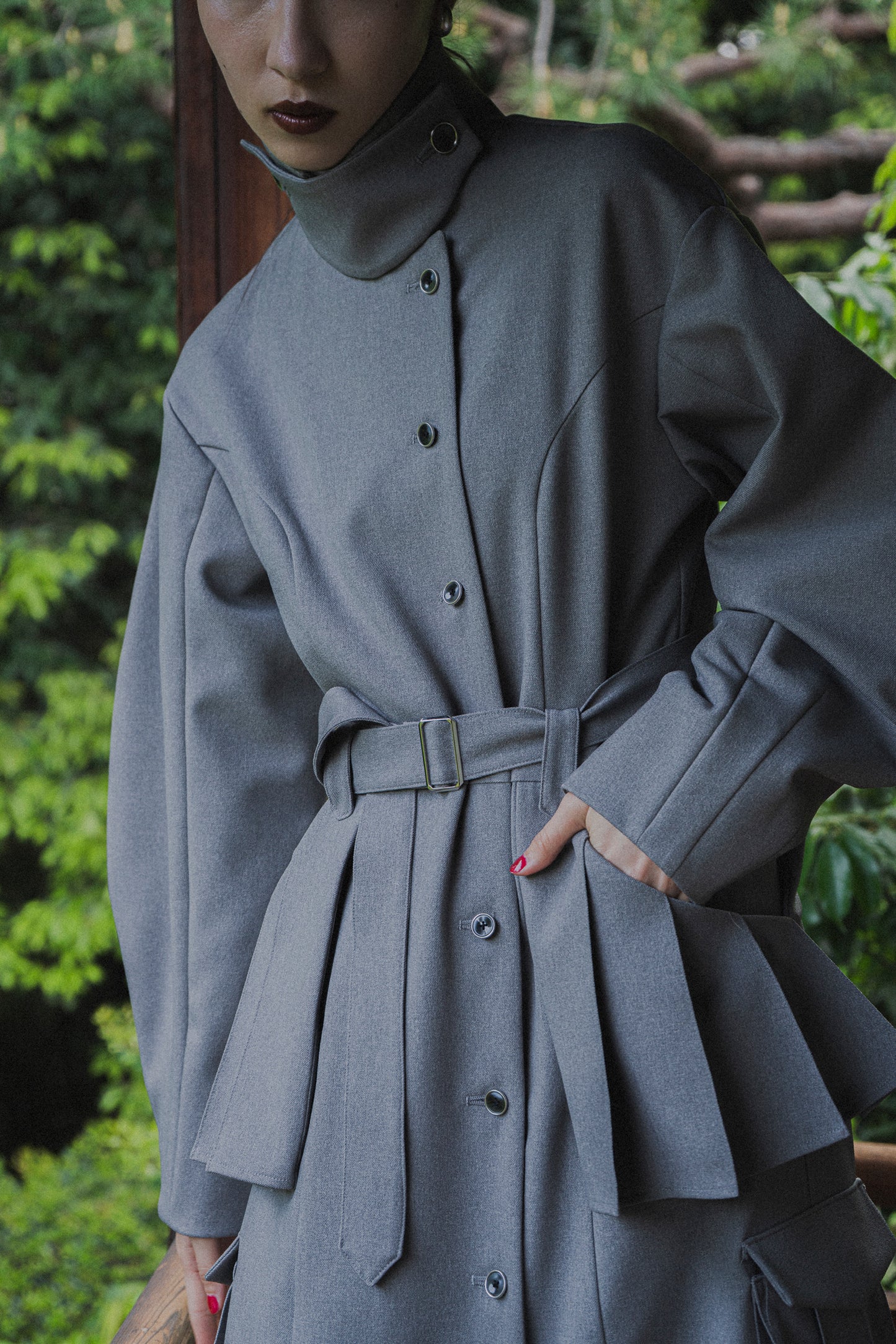 【Pre order】Pleats pocket Coat Dress / Gray