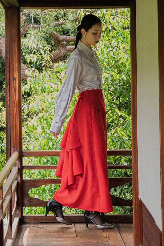 【Re order】Back ruffle skirt / Red