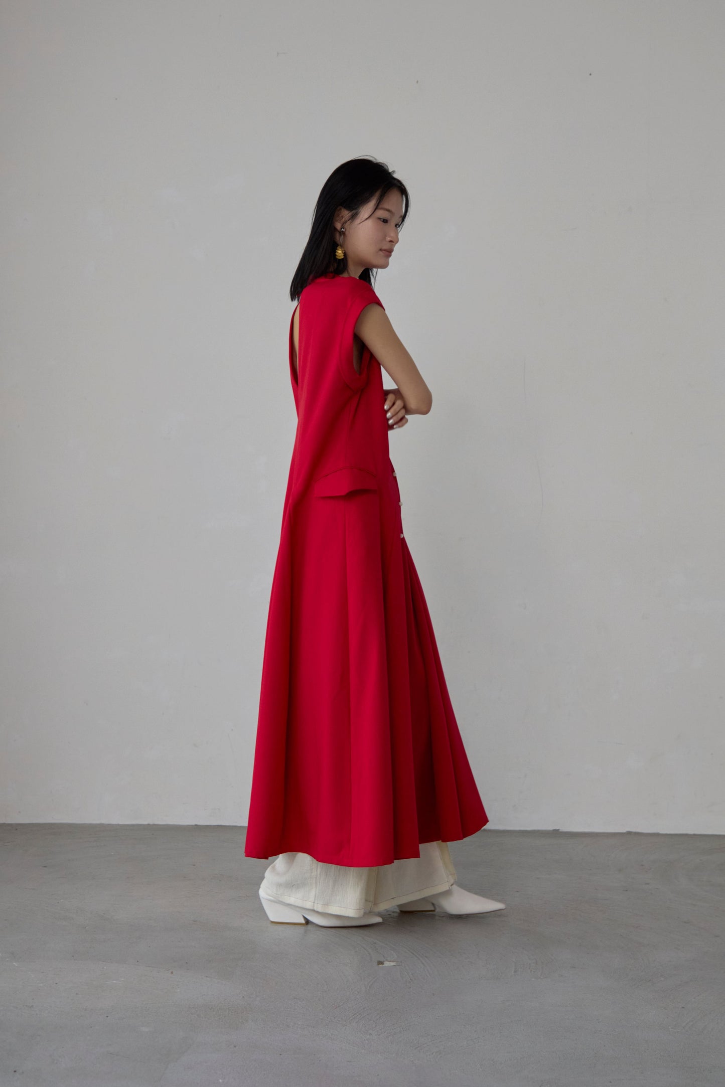 【Pre order】 Godet skirt dress / Red