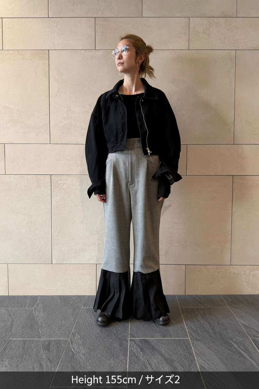 【Pre order】2way Pleated Hem Trousers /Gray