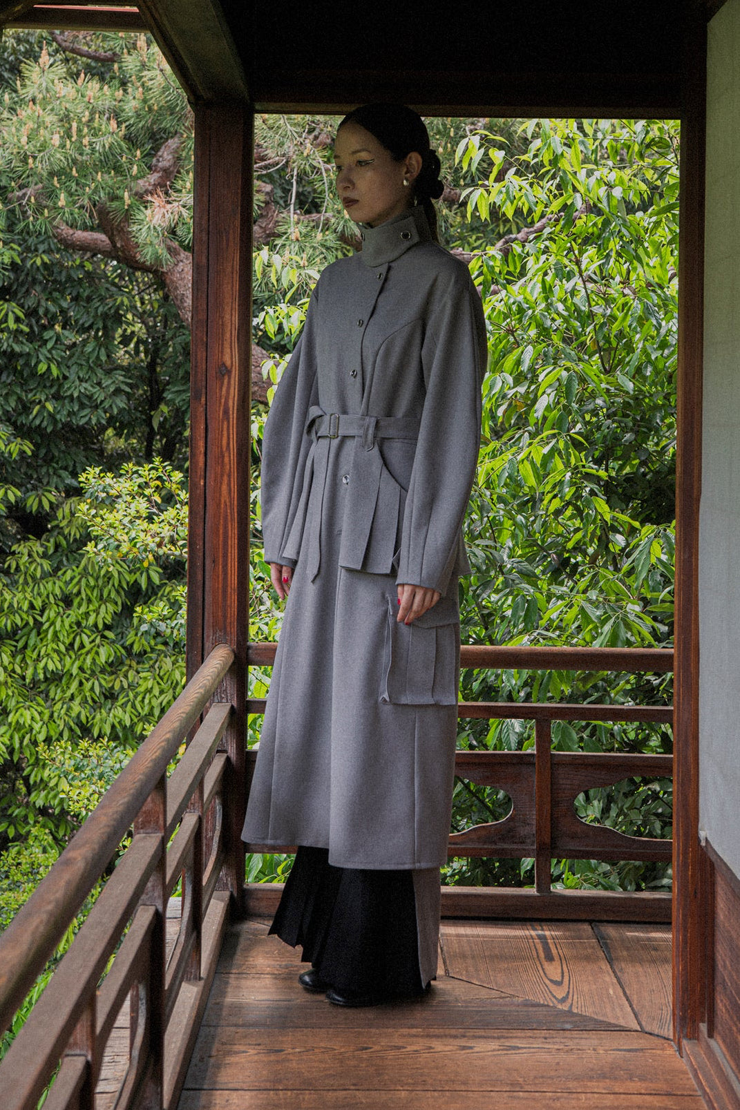 【Pre order】Pleats pocket Coat Dress / Gray
