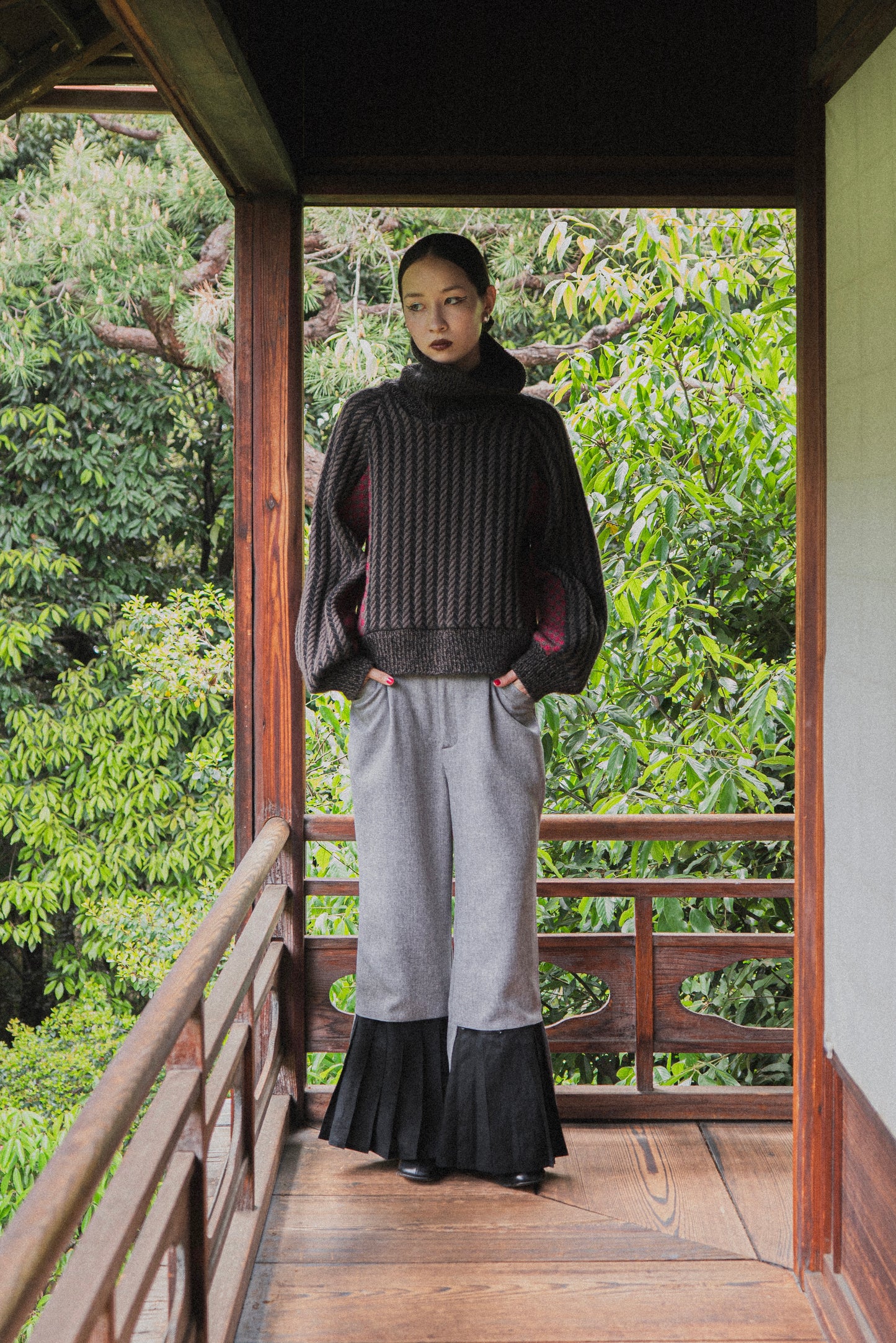 【Pre order】2way Pleated Hem Trousers /Gray