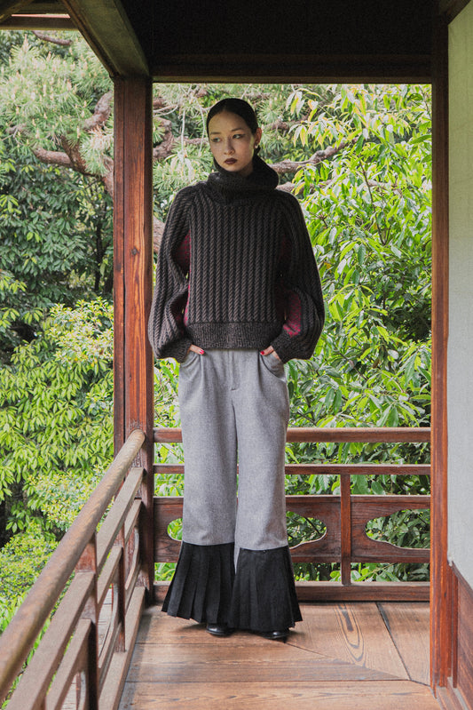 【Pre order】2way Pleated Hem Trousers /Gray