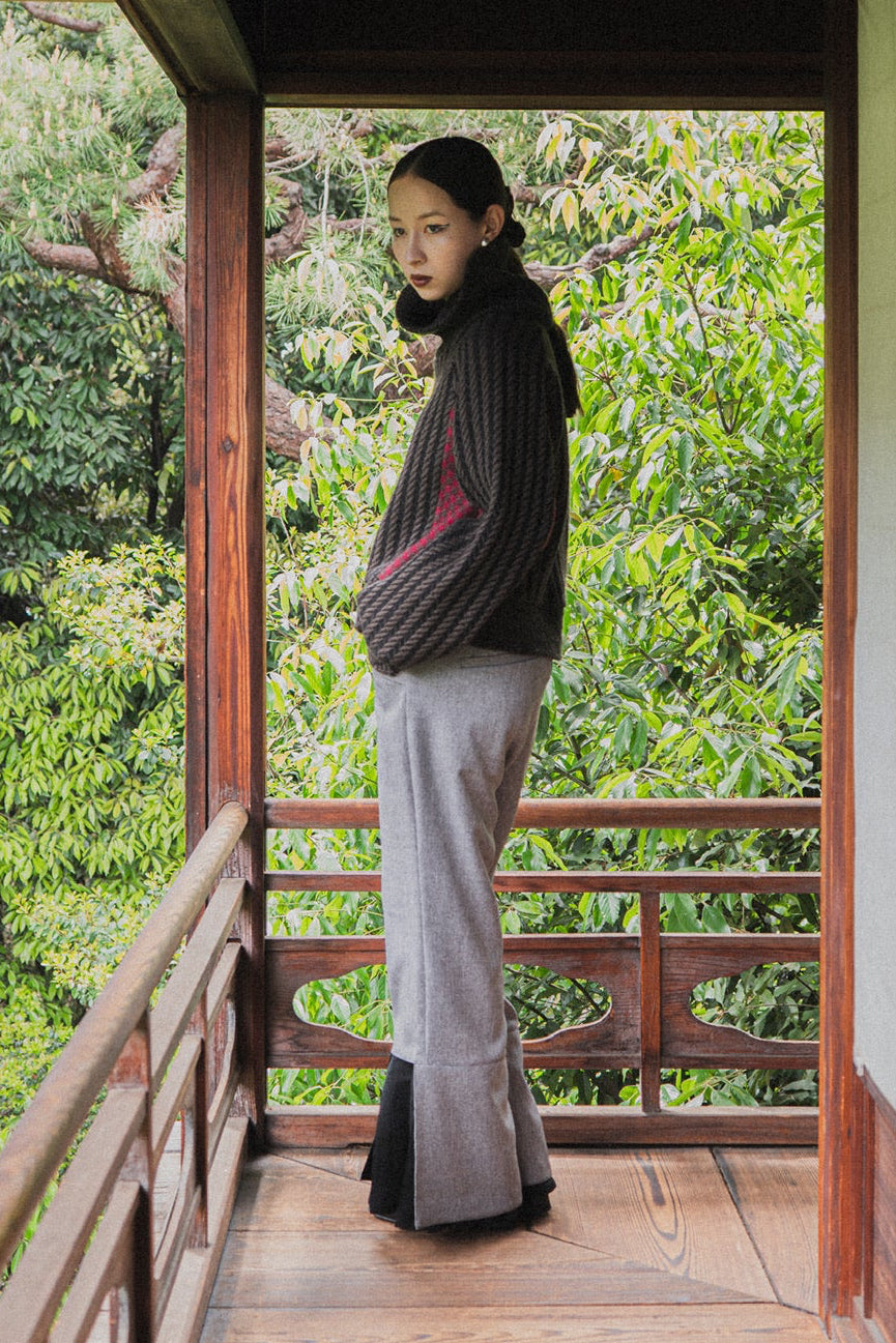 【Re order】Herringbone × Dobby weave knit pullover / Black