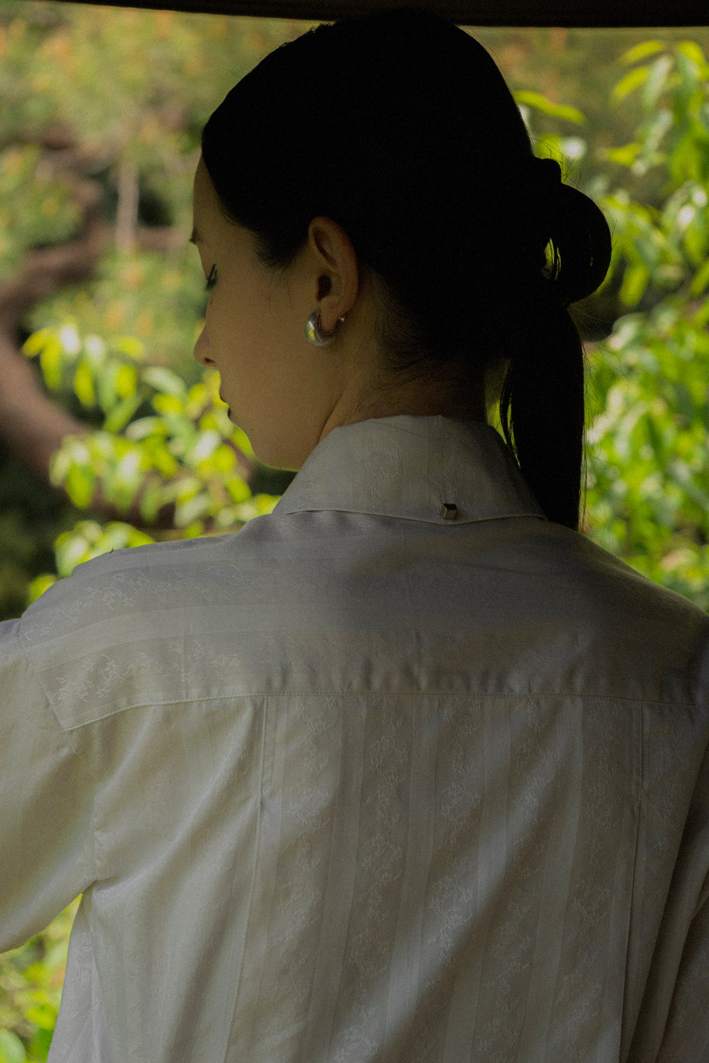 【Pre order】Metal button pleated blouse / Light gray