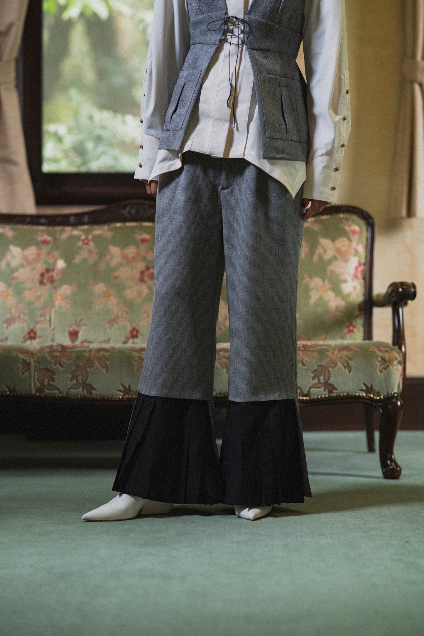 【Pre order】2way Pleated Hem Trousers /Gray