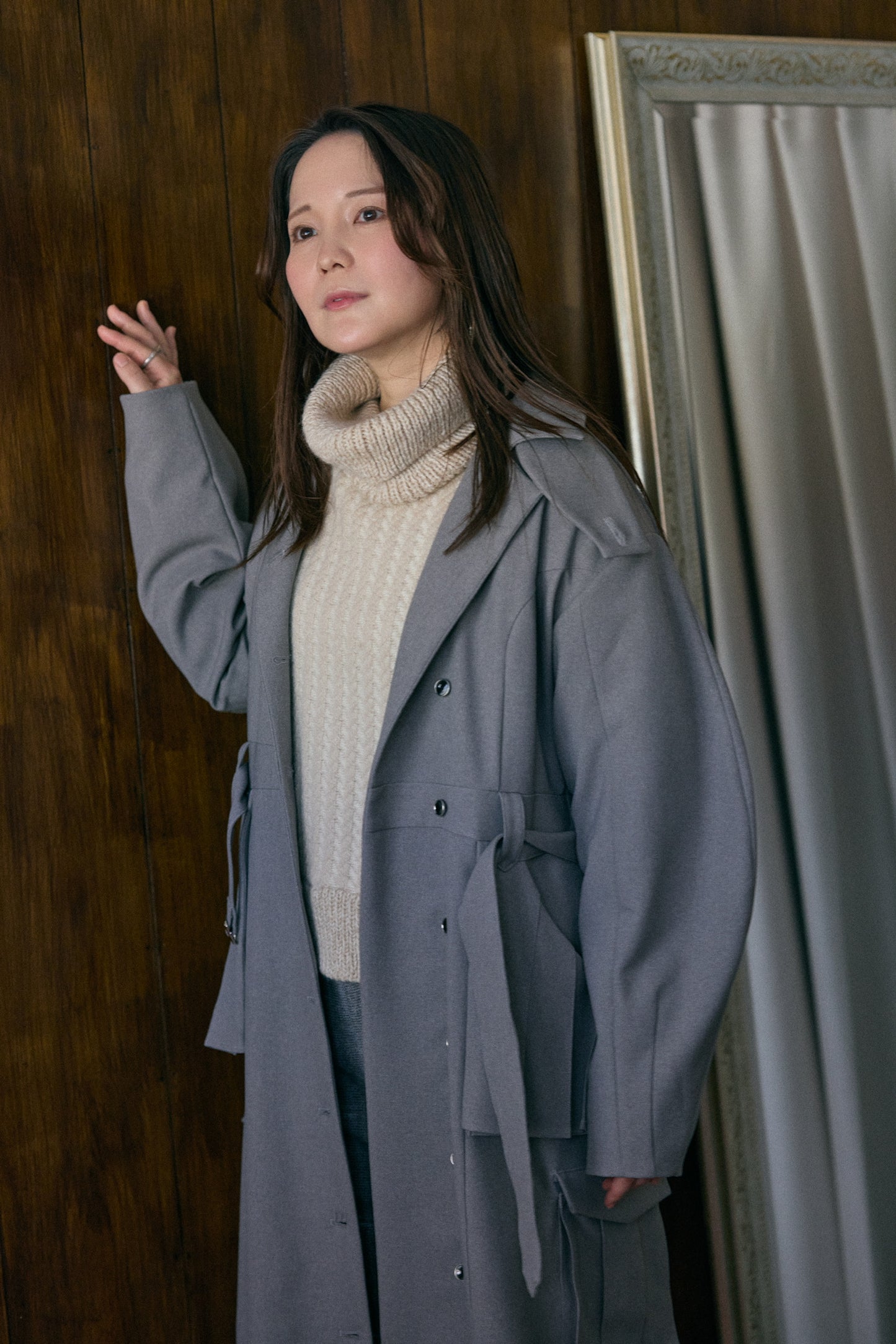 【Pre order】Pleats pocket Coat Dress / Gray