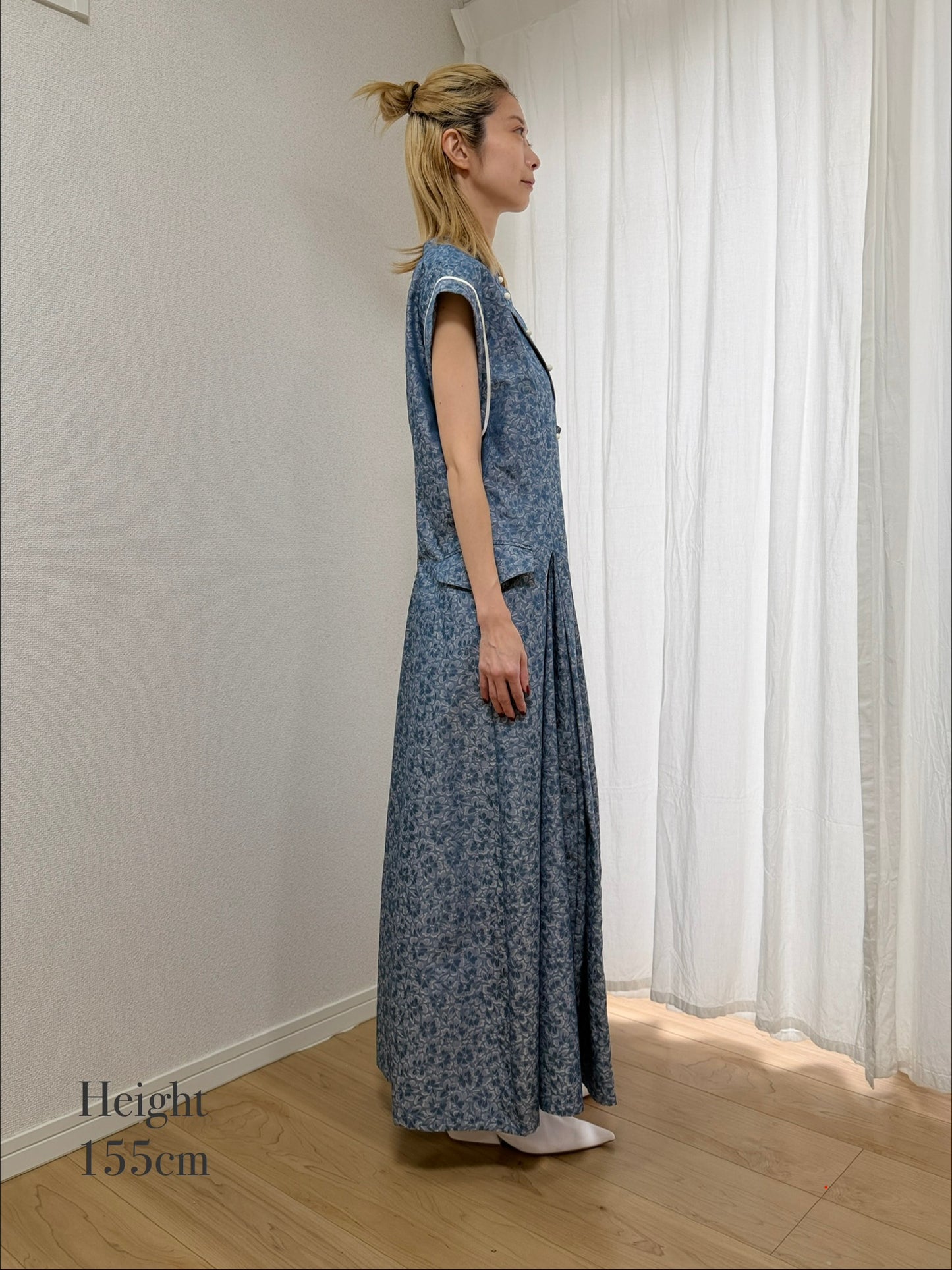 【Pre order】Godet skirt dress / Blue