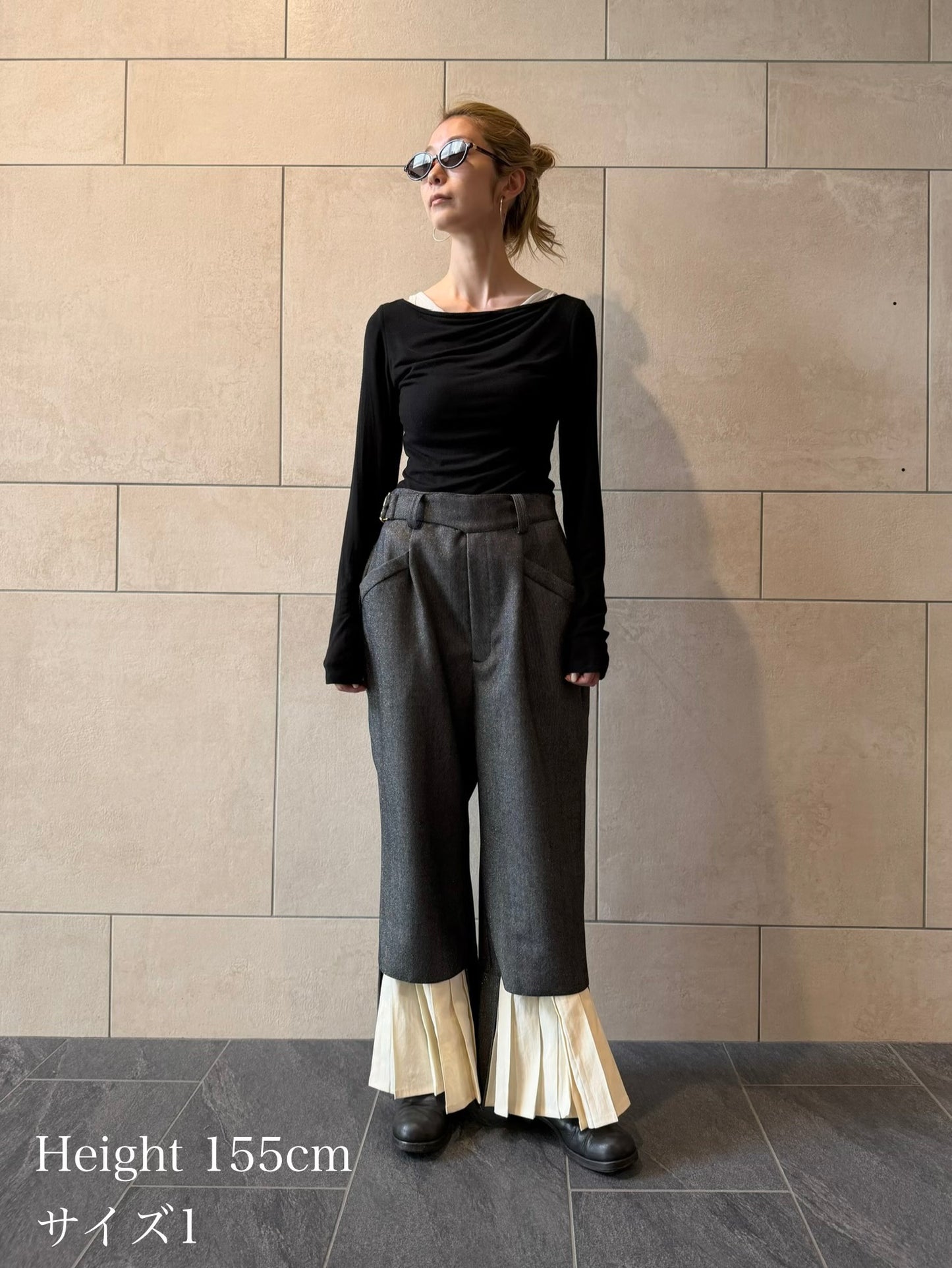 【Pre order】2way Pleated Hem Trousers / Navy