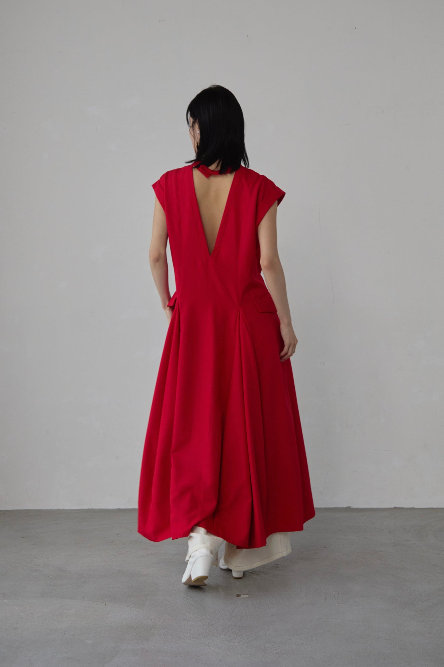 【Pre order】 Godet skirt dress / Red