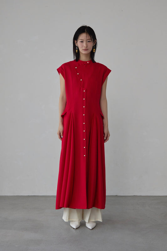 【Pre order】 Godet skirt dress / Red