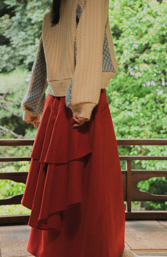 【Re order】Back ruffle skirt / Red