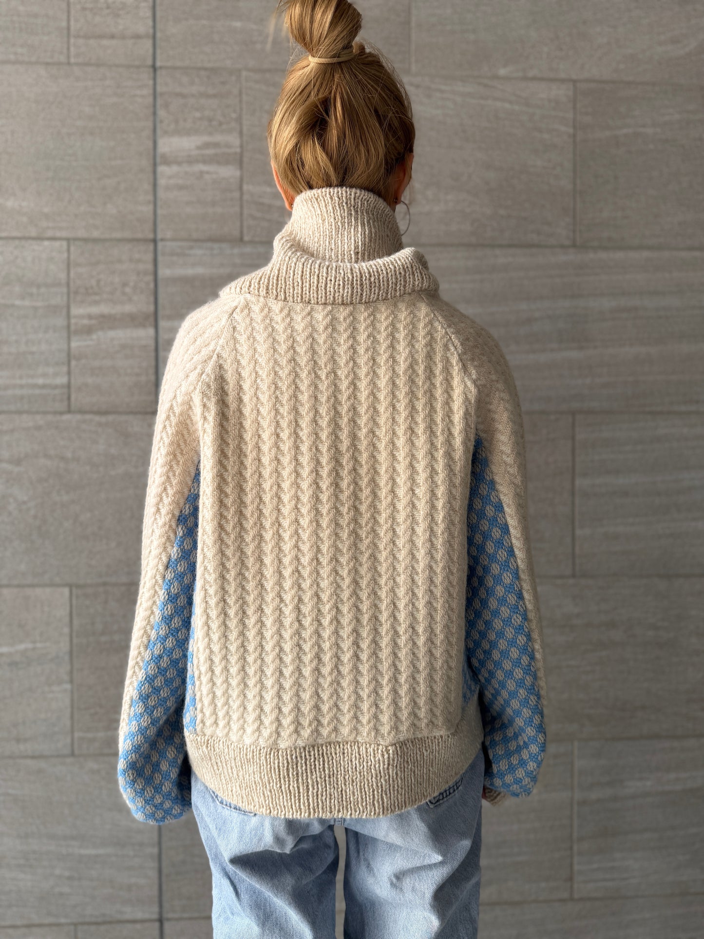 【Re order】Herringbone × Dobby weave knit pullover / Ecru
