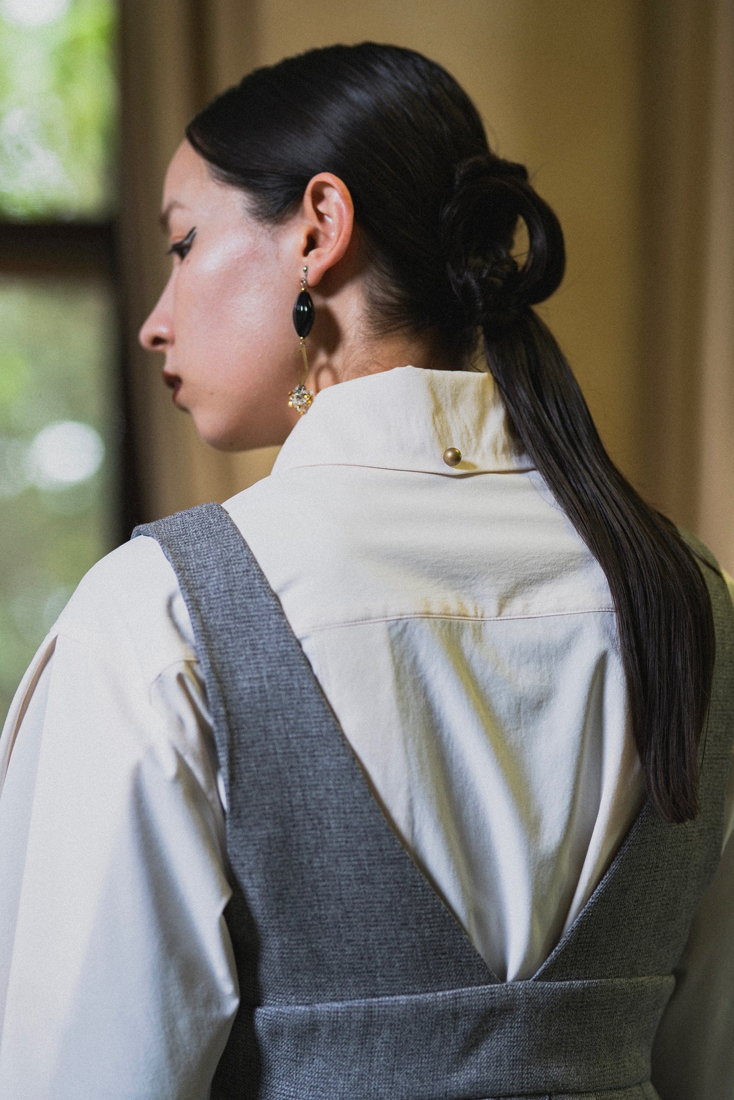 【Pre order】Lace up Pleated Vest / Gray