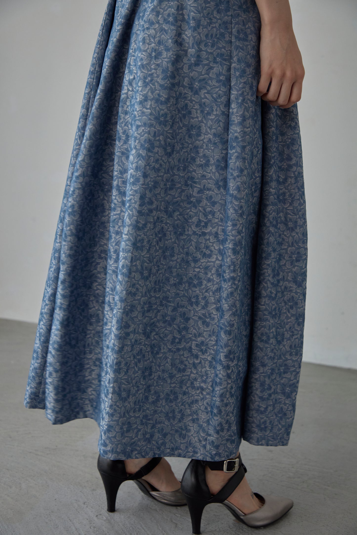 【Pre order】Godet skirt dress / Blue