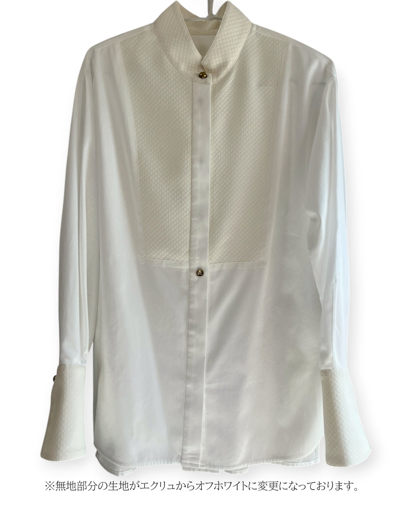 Quilted Jacquard Plastron Shirt / White
