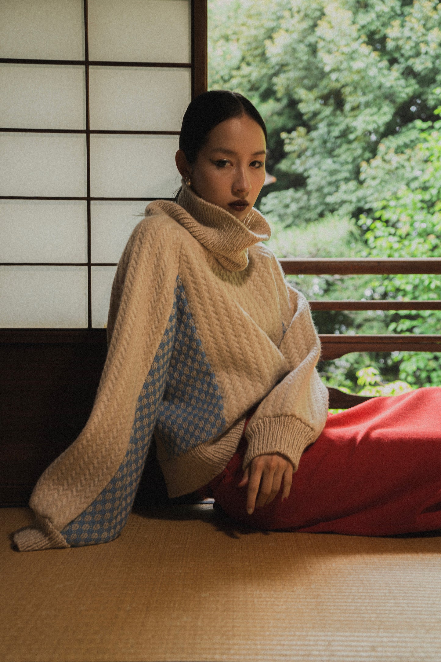 【Re order】Herringbone × Dobby weave knit pullover / Ecru