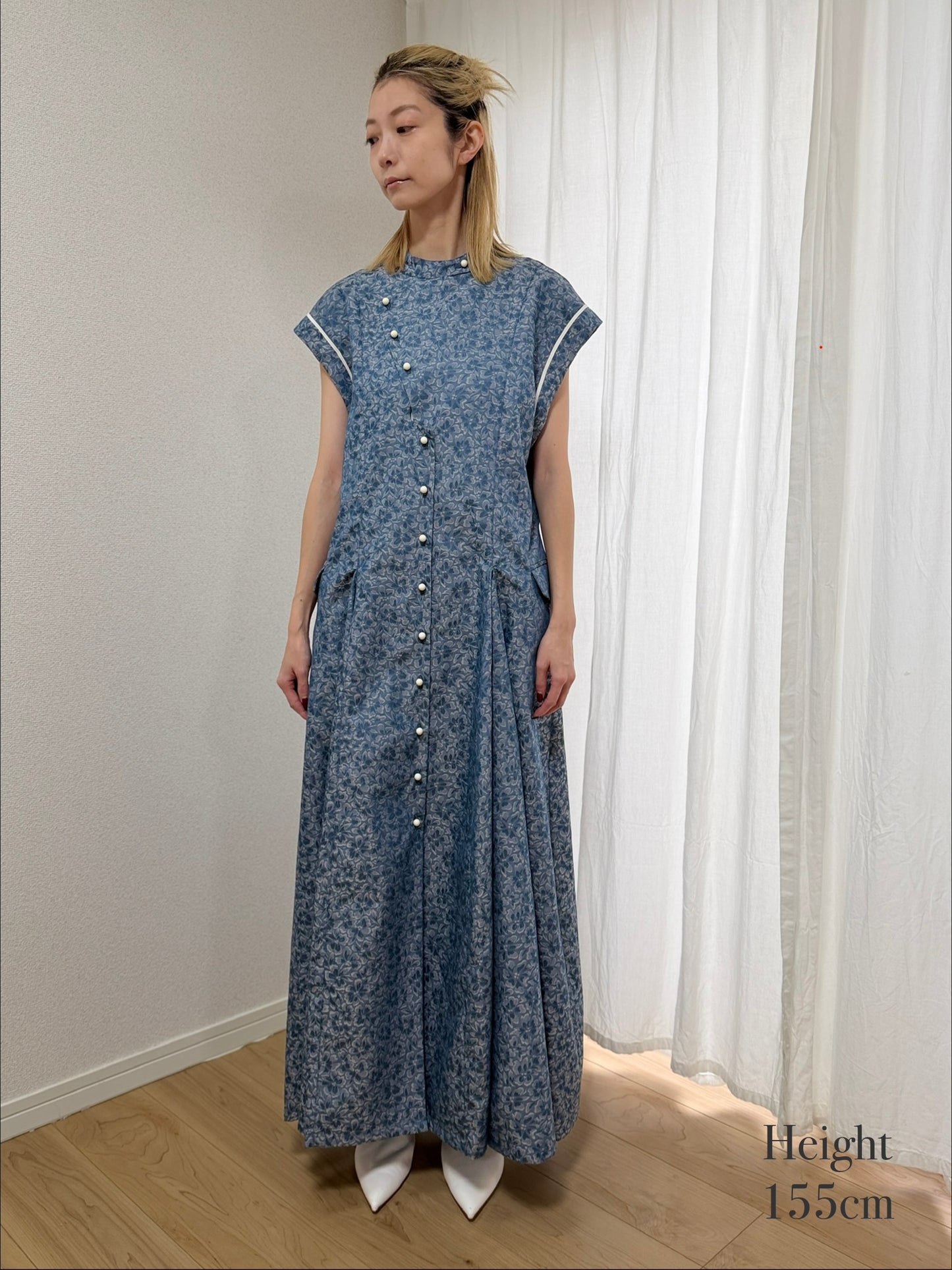 【Pre order】Godet skirt dress / Blue