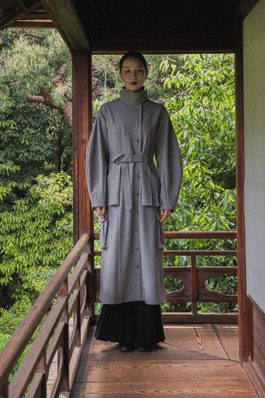 【Pre order】Pleats pocket Coat Dress / Gray