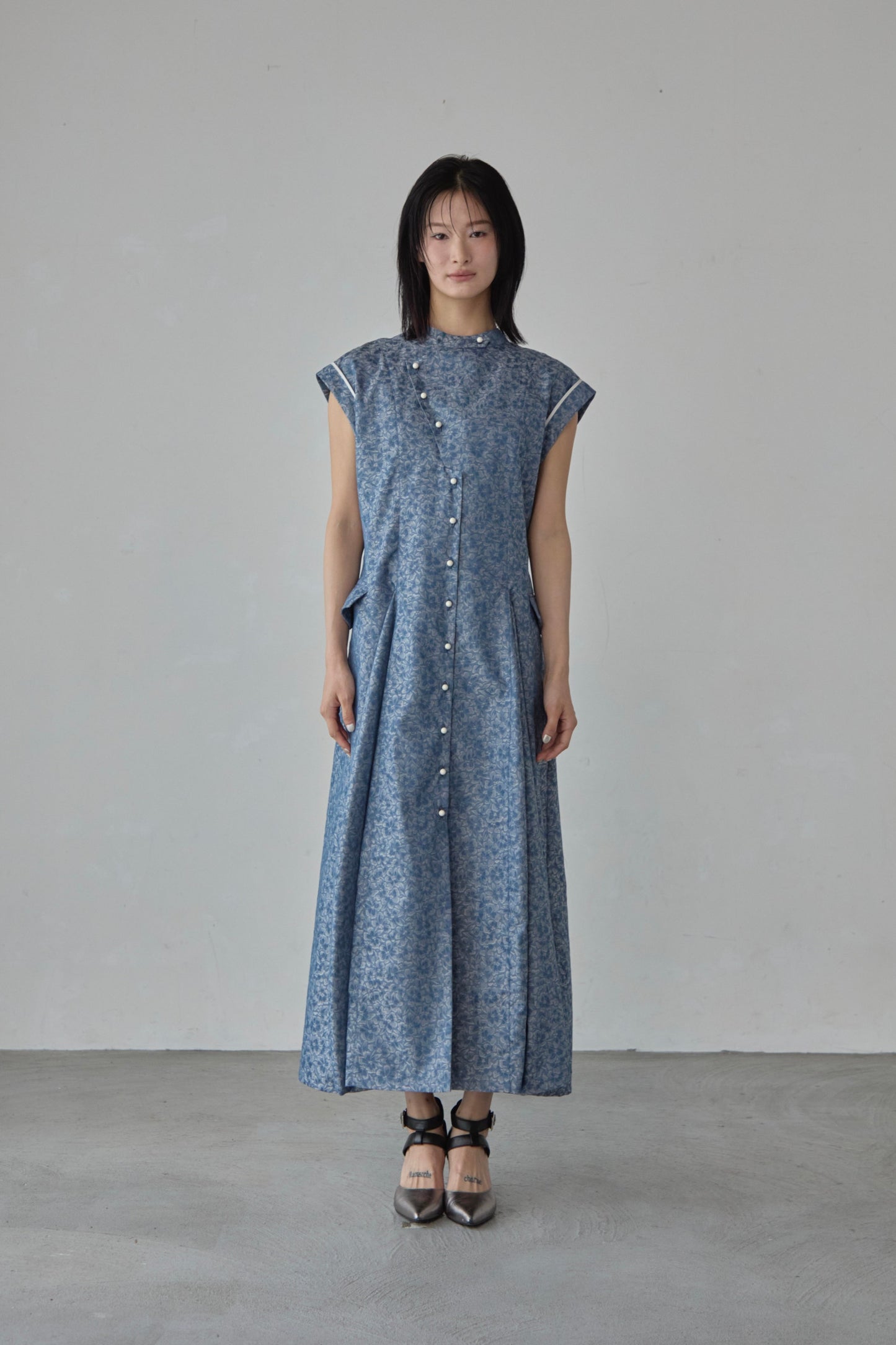【Pre order】Godet skirt dress / Blue