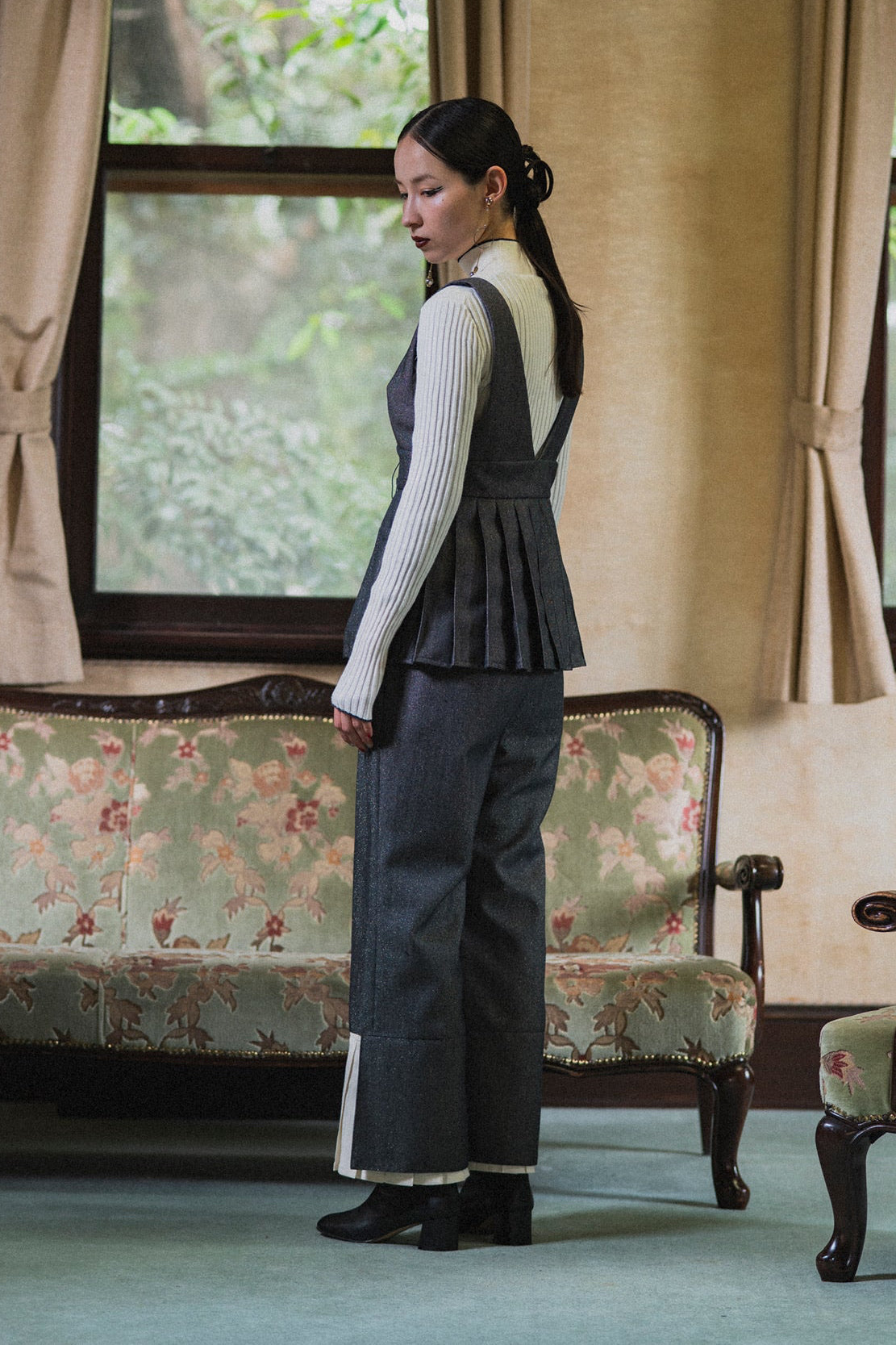 【Pre order】2way Pleated Hem Trousers / Navy