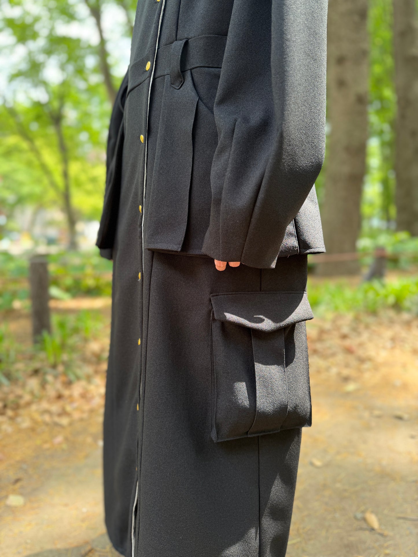 【Pre order】Pleats pocket Coat Dress / Black