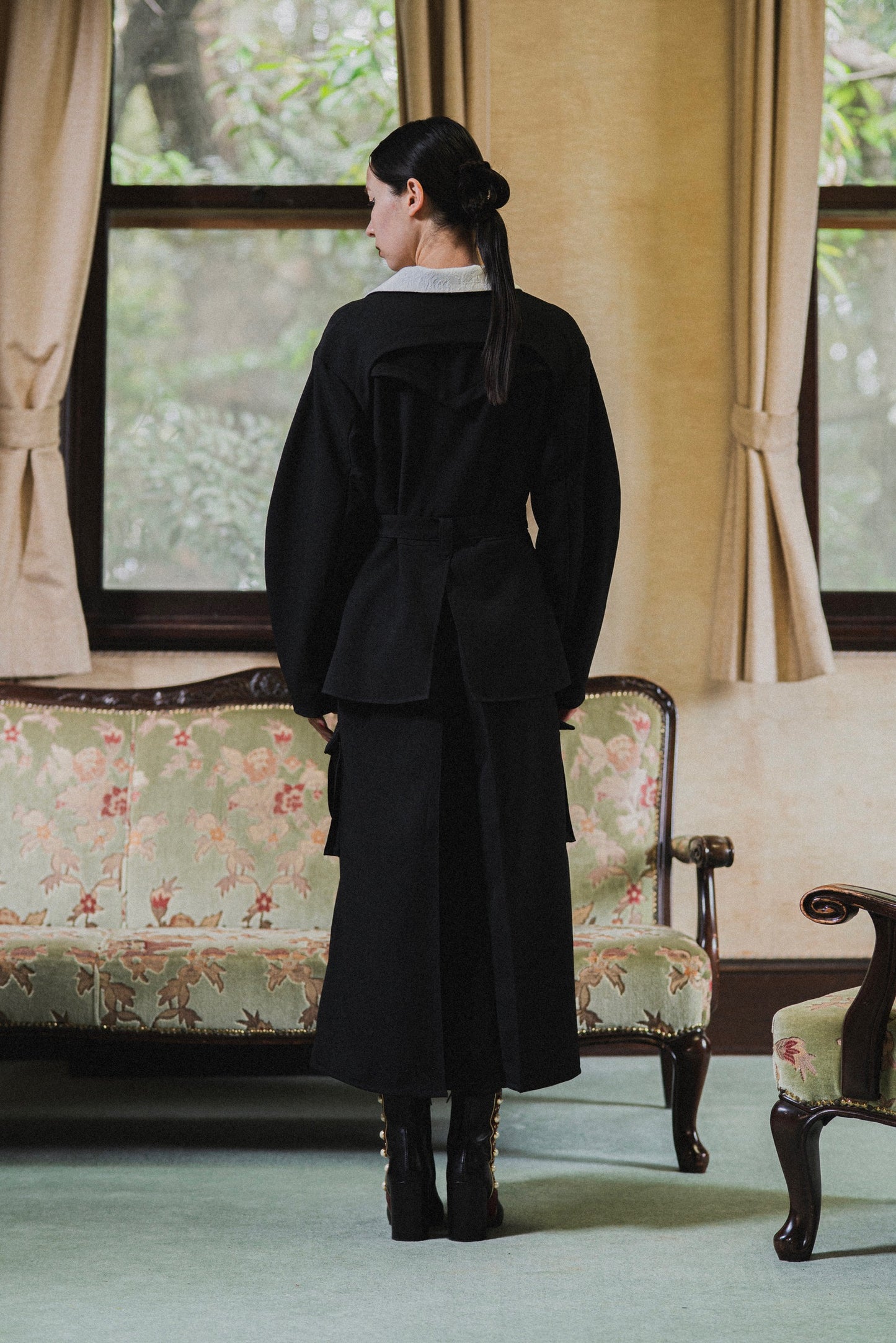 【Pre order】Pleats pocket Coat Dress / Black