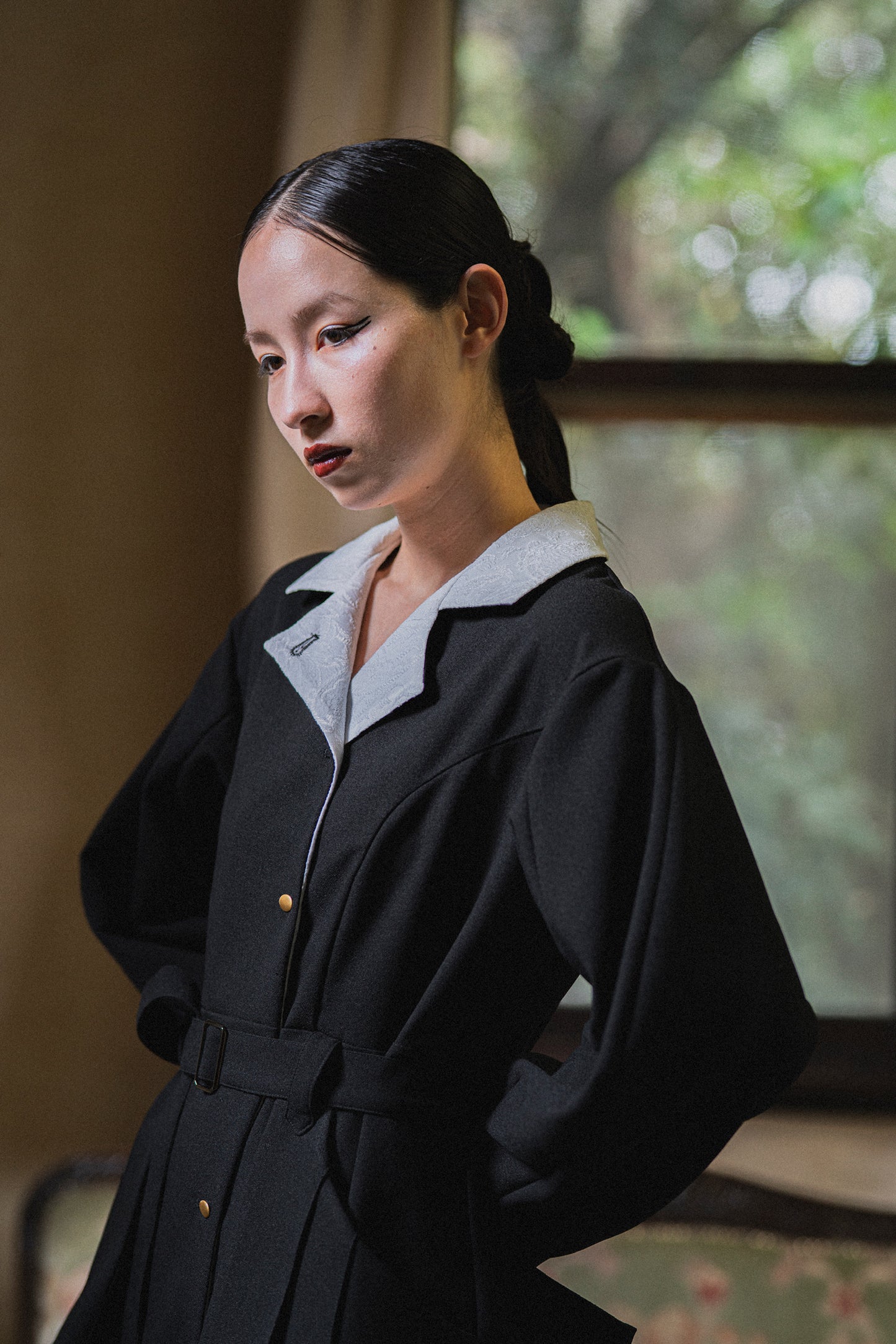 【Pre order】Pleats pocket Coat Dress / Black
