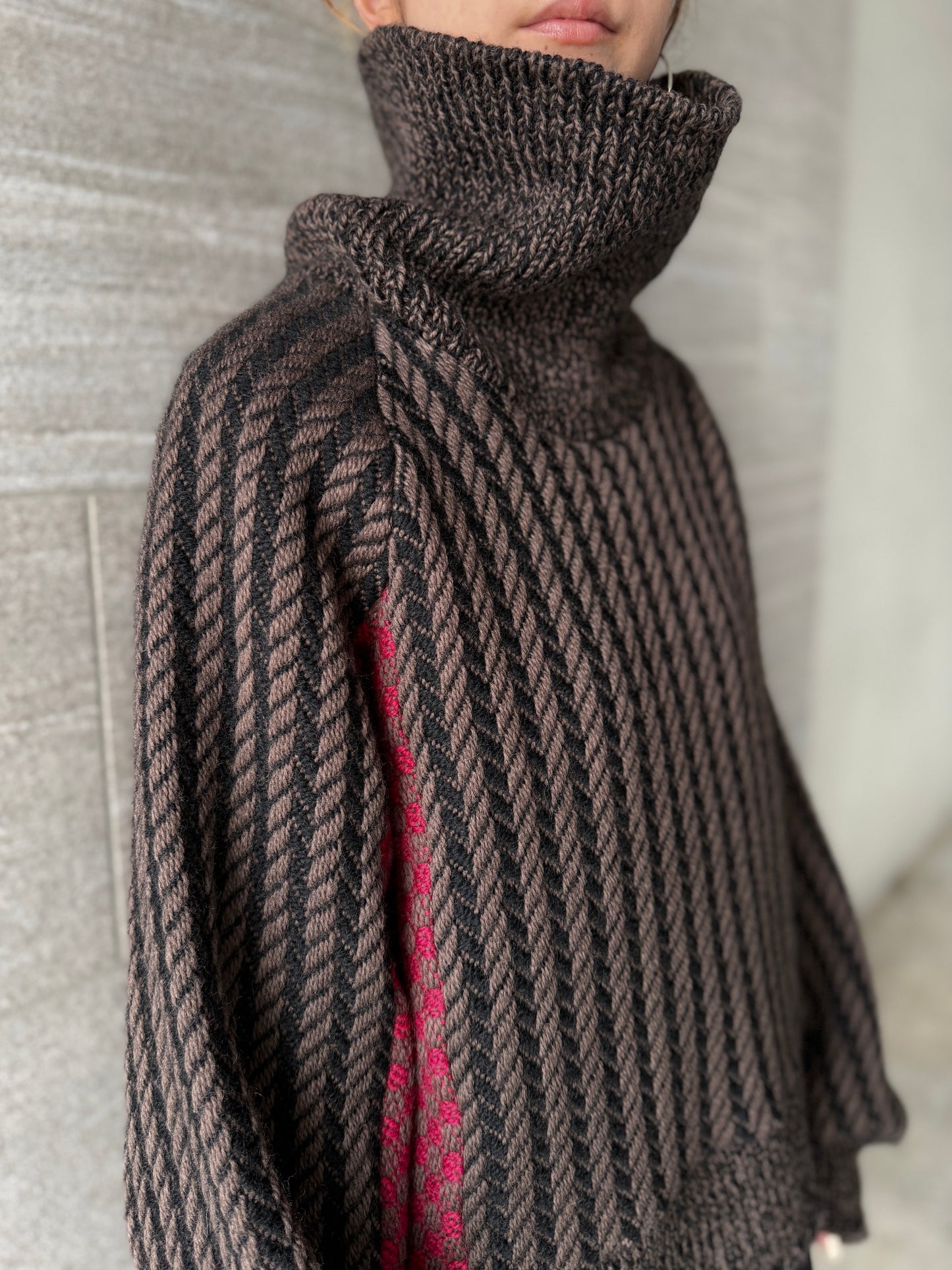 【Re order】Herringbone × Dobby weave knit pullover / Black