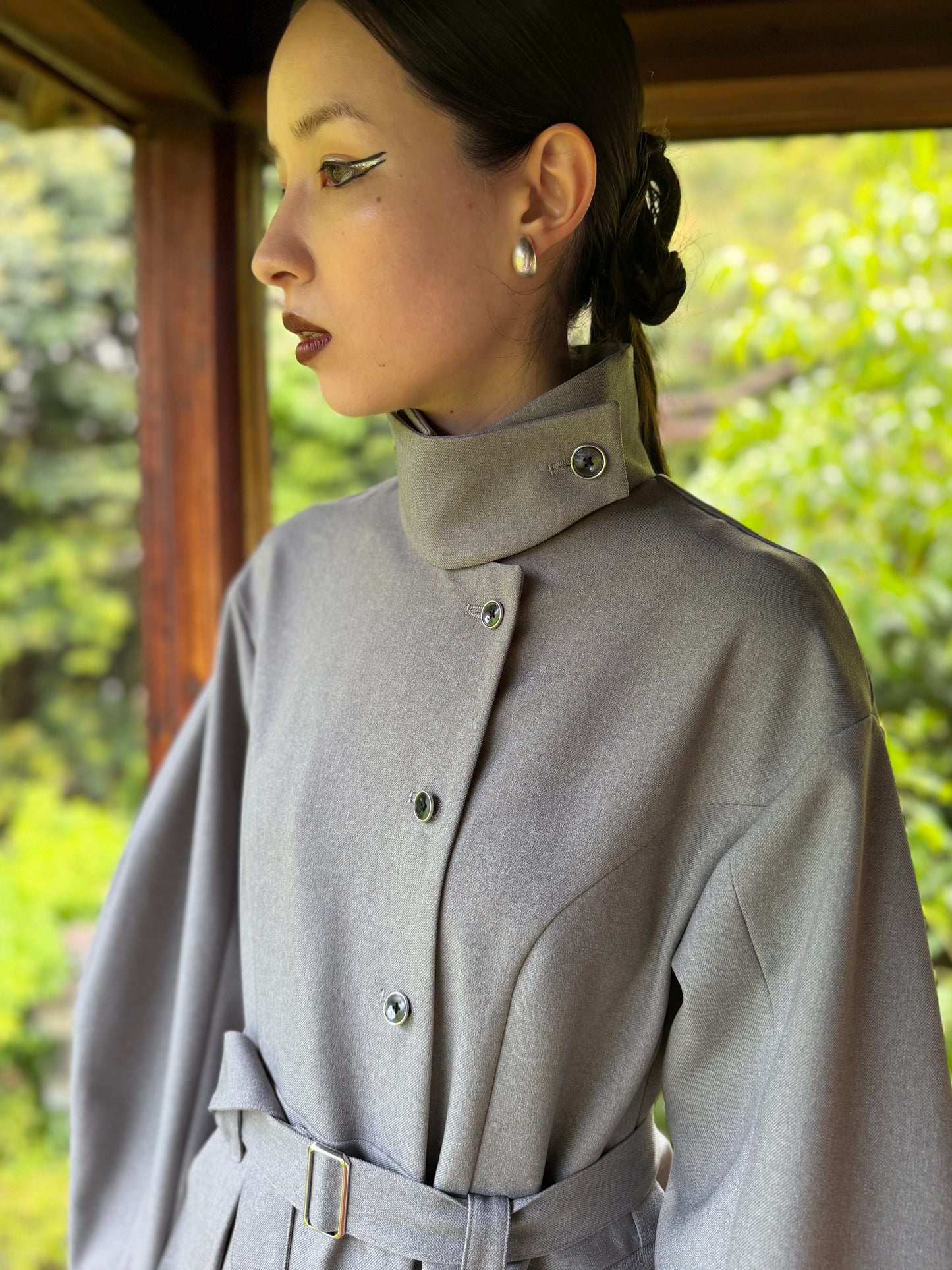 【Pre order】Pleats pocket Coat Dress / Gray
