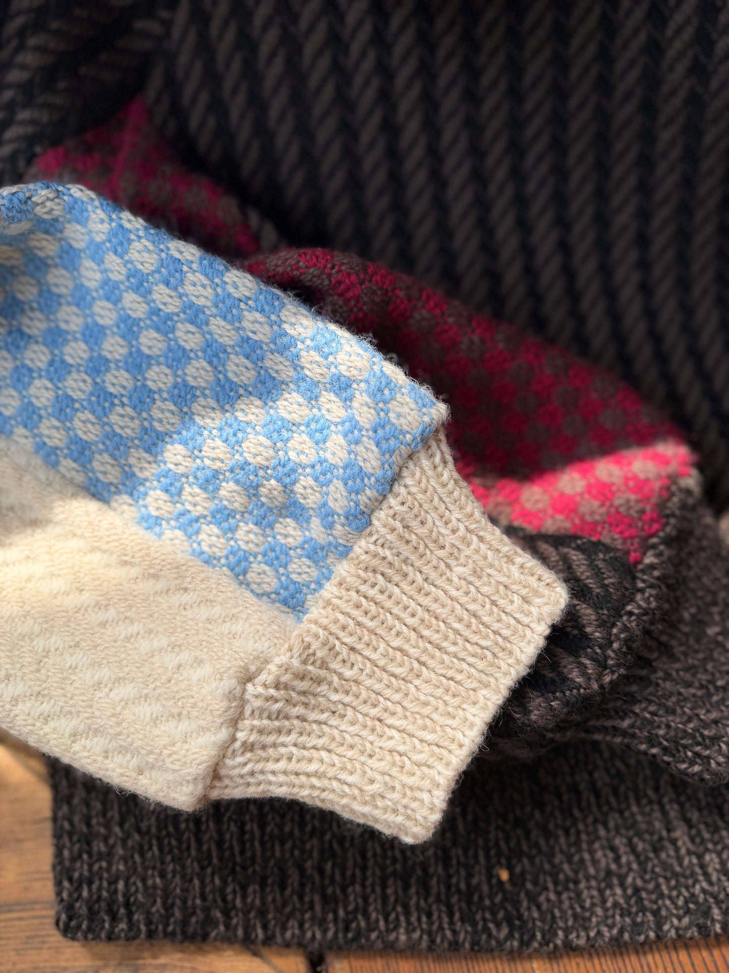 【Re order】Herringbone × Dobby weave knit pullover / Ecru
