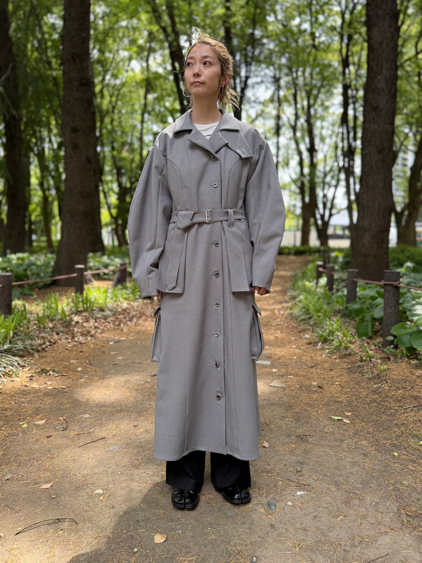 【Pre order】Pleats pocket Coat Dress / Gray