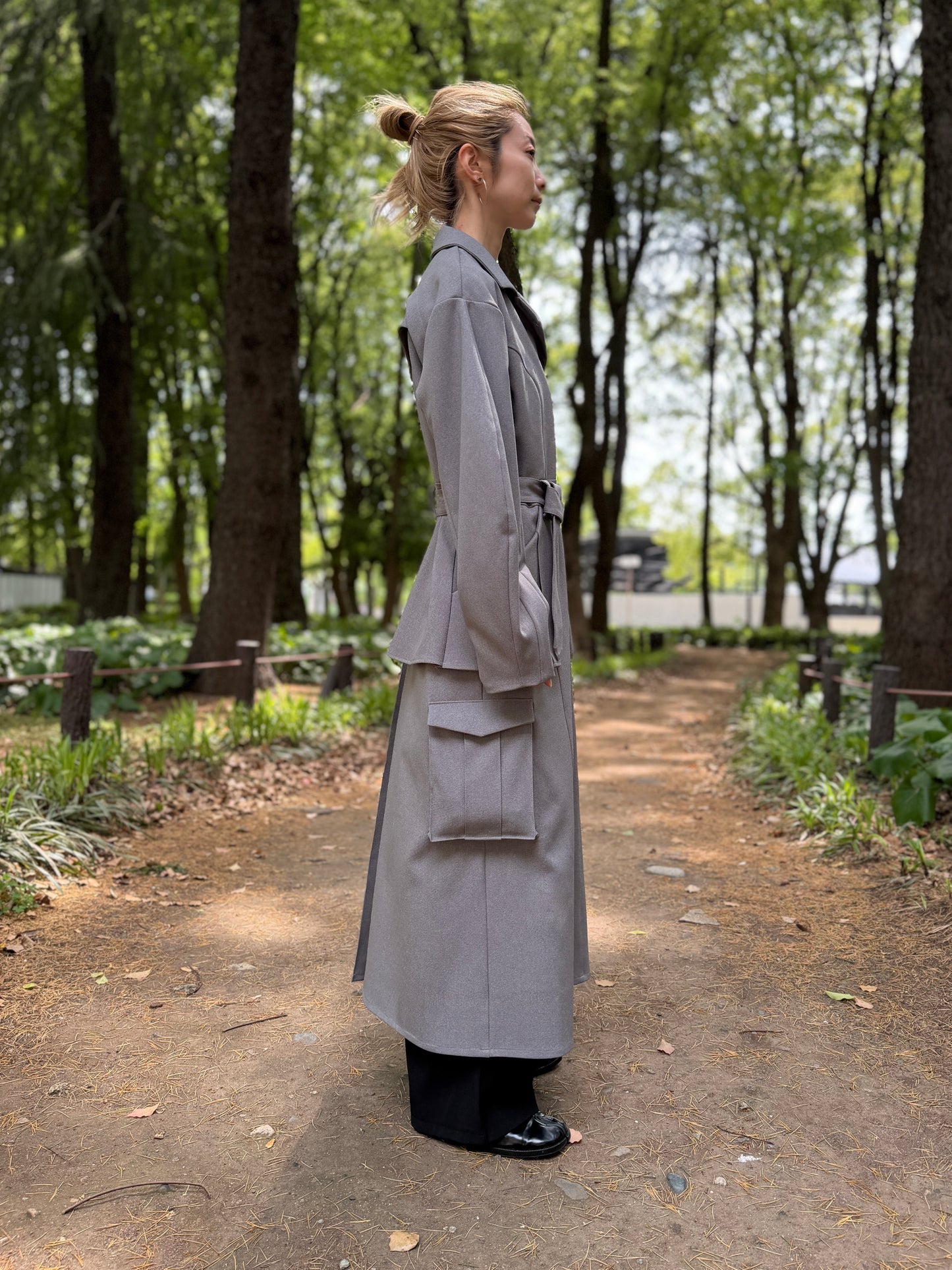 【Pre order】Pleats pocket Coat Dress / Gray